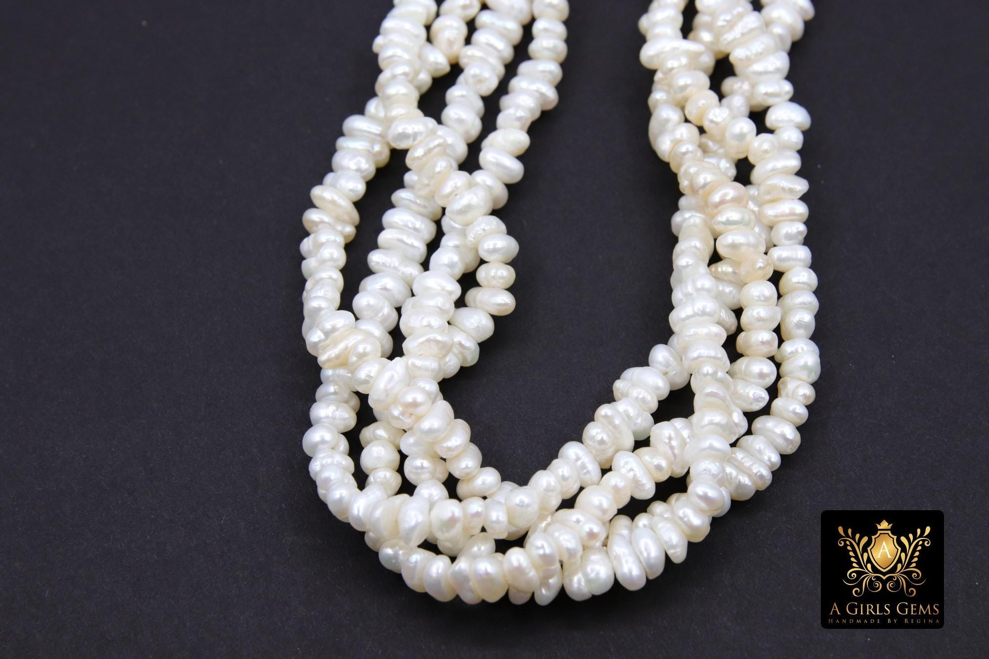 Genuine White Pearl Rondelle Bead Strands, 4 x 2.5 mm White Freshwater Pearl Beads BS #181, 5 mm Freshwater Pearl