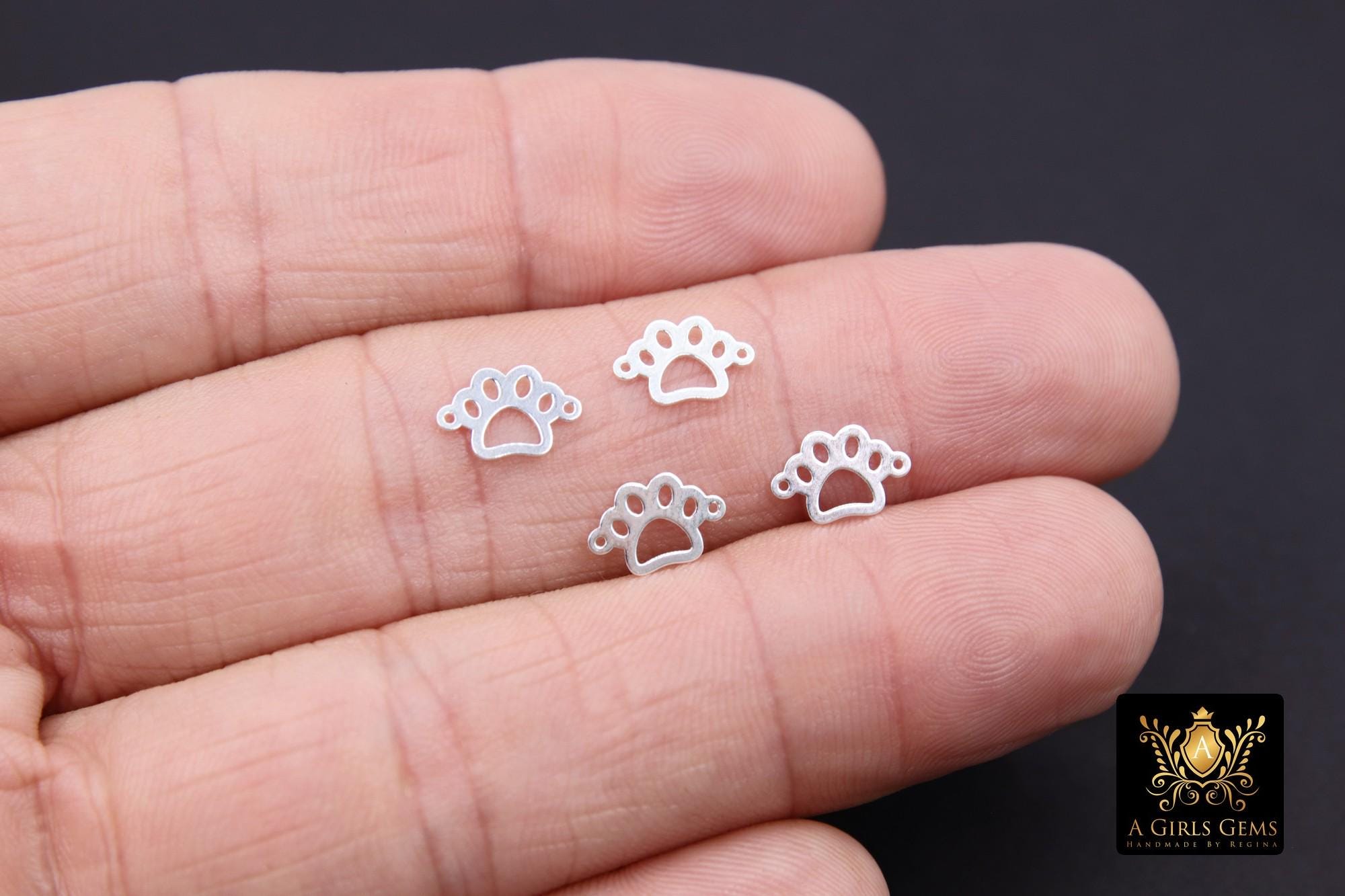 14 K Gold Filled Tiger Paw Connector, 6 mm Paw Shaped 925 Sterling Silver Animal Print Charm, Permanent Jewelry Dog Paw Links, 6.5 x 9 mm