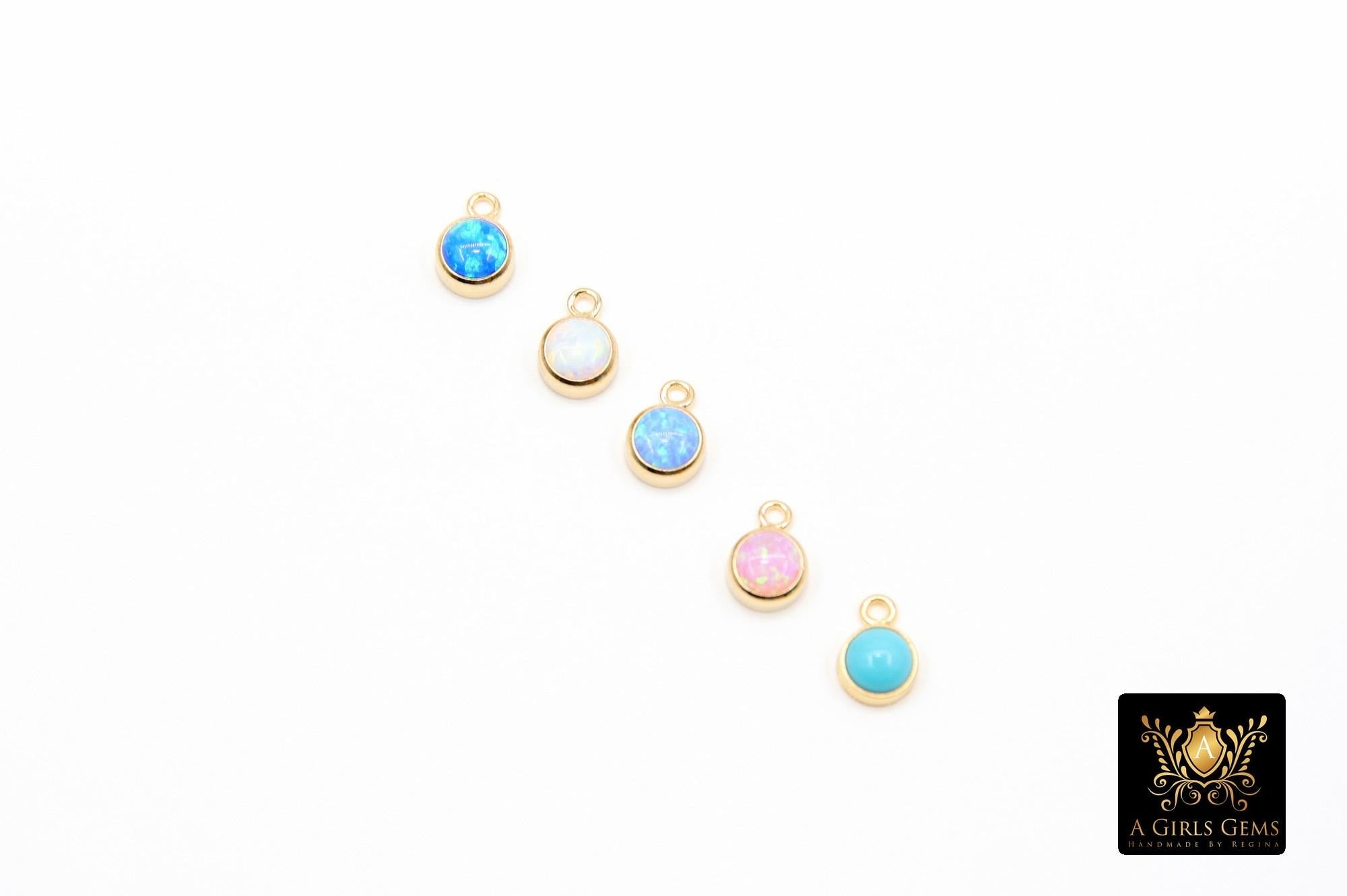 14 K Gold Filled Opal Solitaire Charms, Top Quality CZ 4 mm White Bezel Dangle #3605, Permanent Jewelry Findings