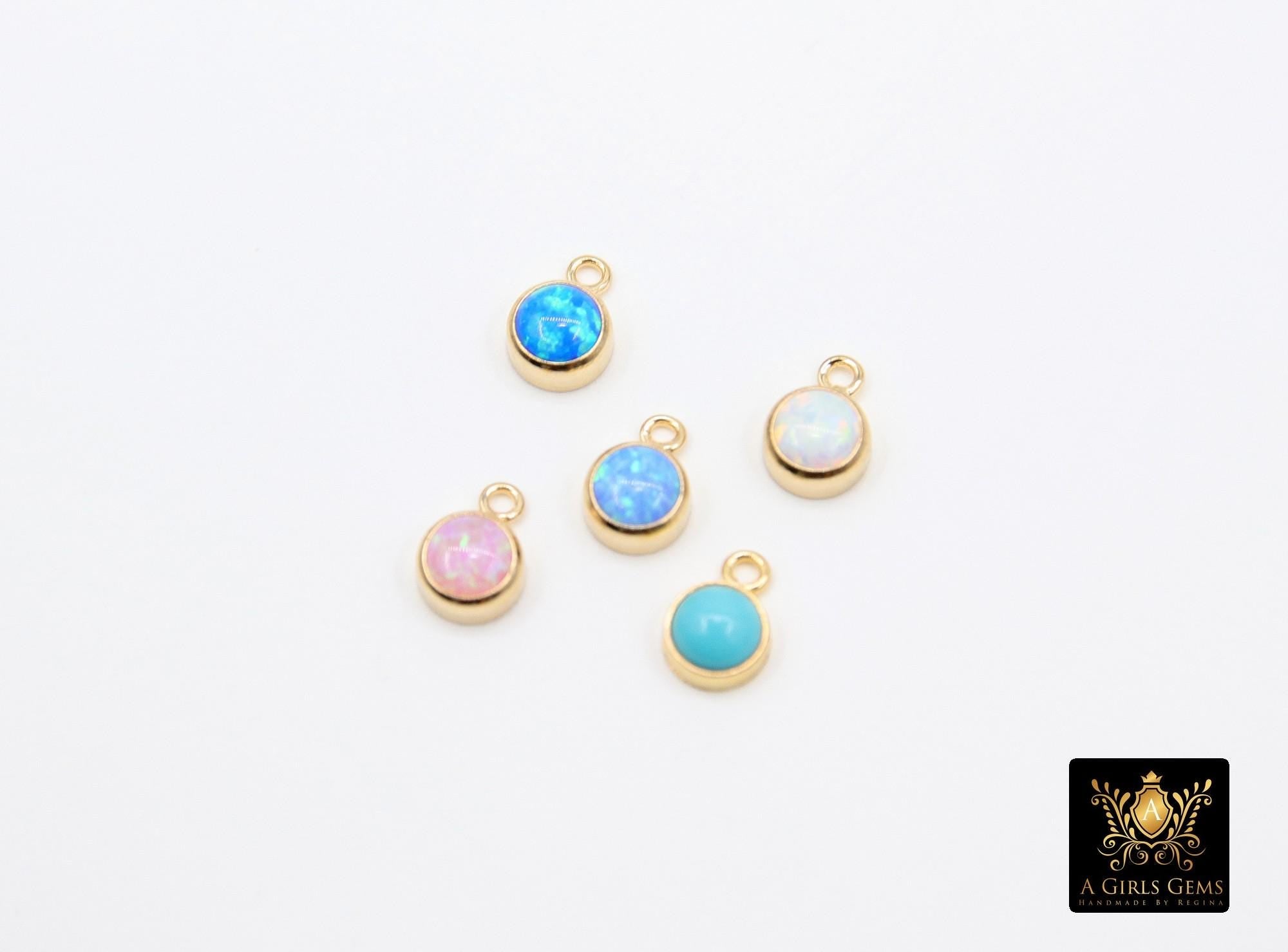 14 K Gold Filled Opal Solitaire Charms, Top Quality CZ 4 mm White Bezel Dangle #3605, Permanent Jewelry Findings