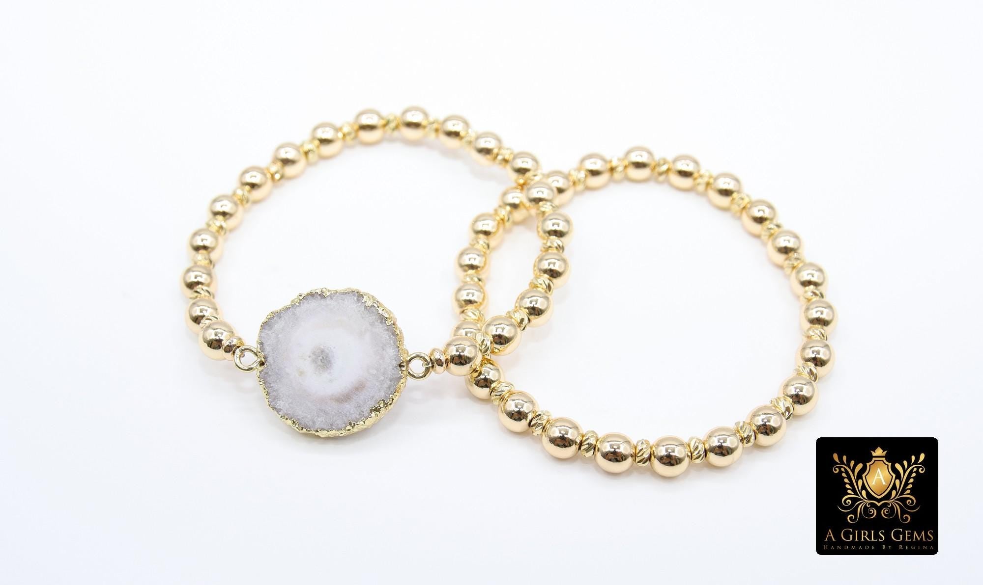 White Druzy Solar Quartz Beaded Bracelet, Round Druzy Stretchy Bracelet, 6 mm Smooth Round Beaded Rondelle Heishi Bracelet, Gifts For Her