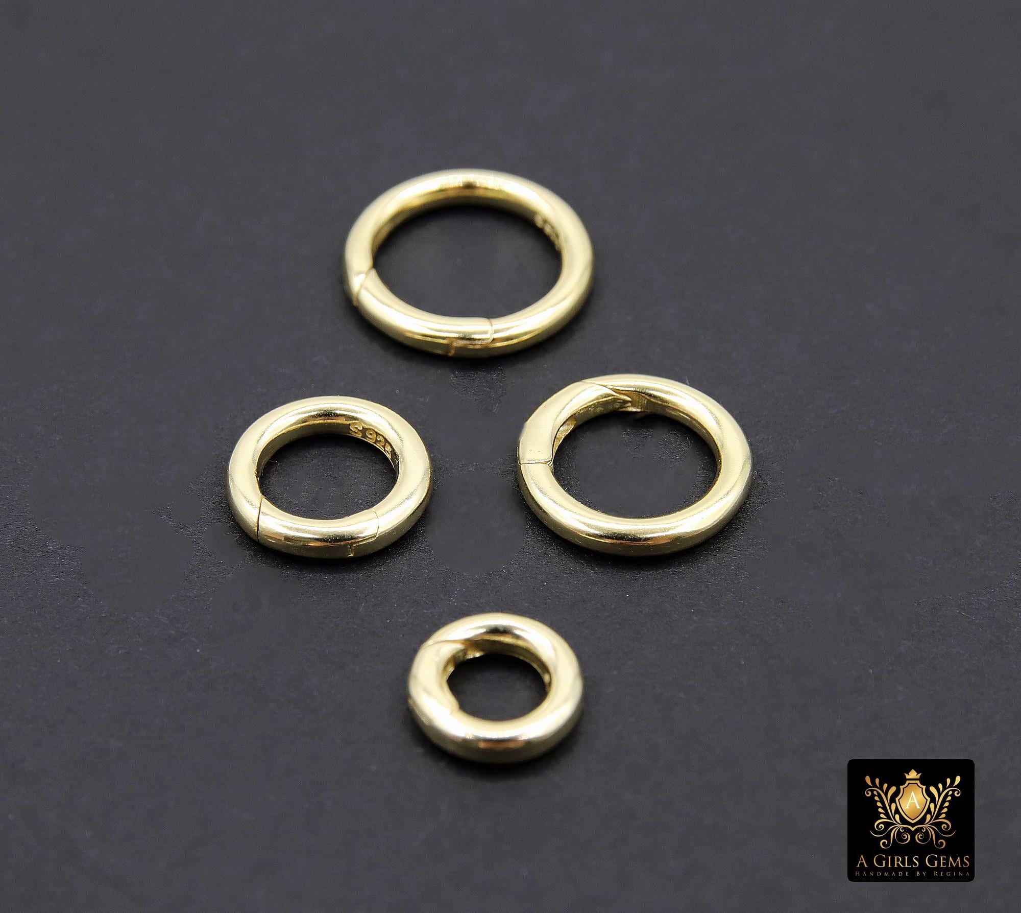 Gold Round Push Clasp, 10 mm 12 mm Small Gold Over 925 Sterling Silver #2076, 14 mm 16 mm Large Clip Connector