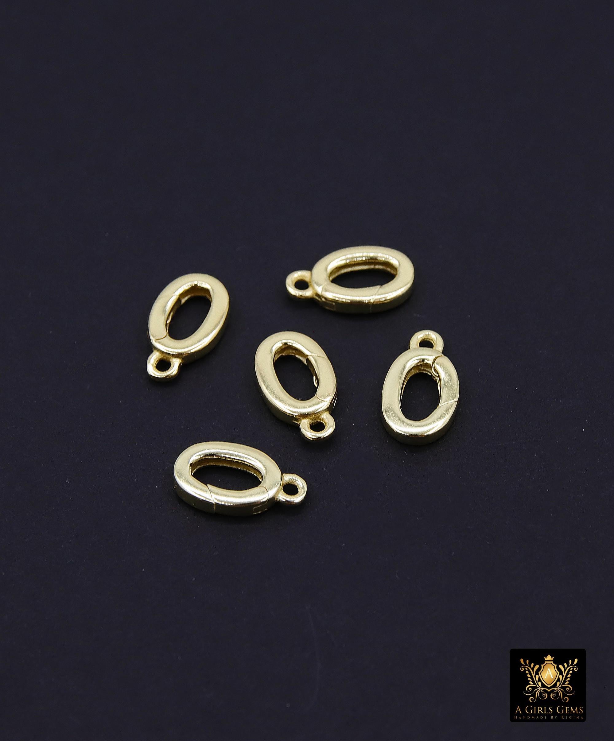 Gold Oval Push Clasp, 10 mm Gold Over 925 Sterling Silver Silver Spring Oval Shaped #3617, 2 Styles Clip Connector