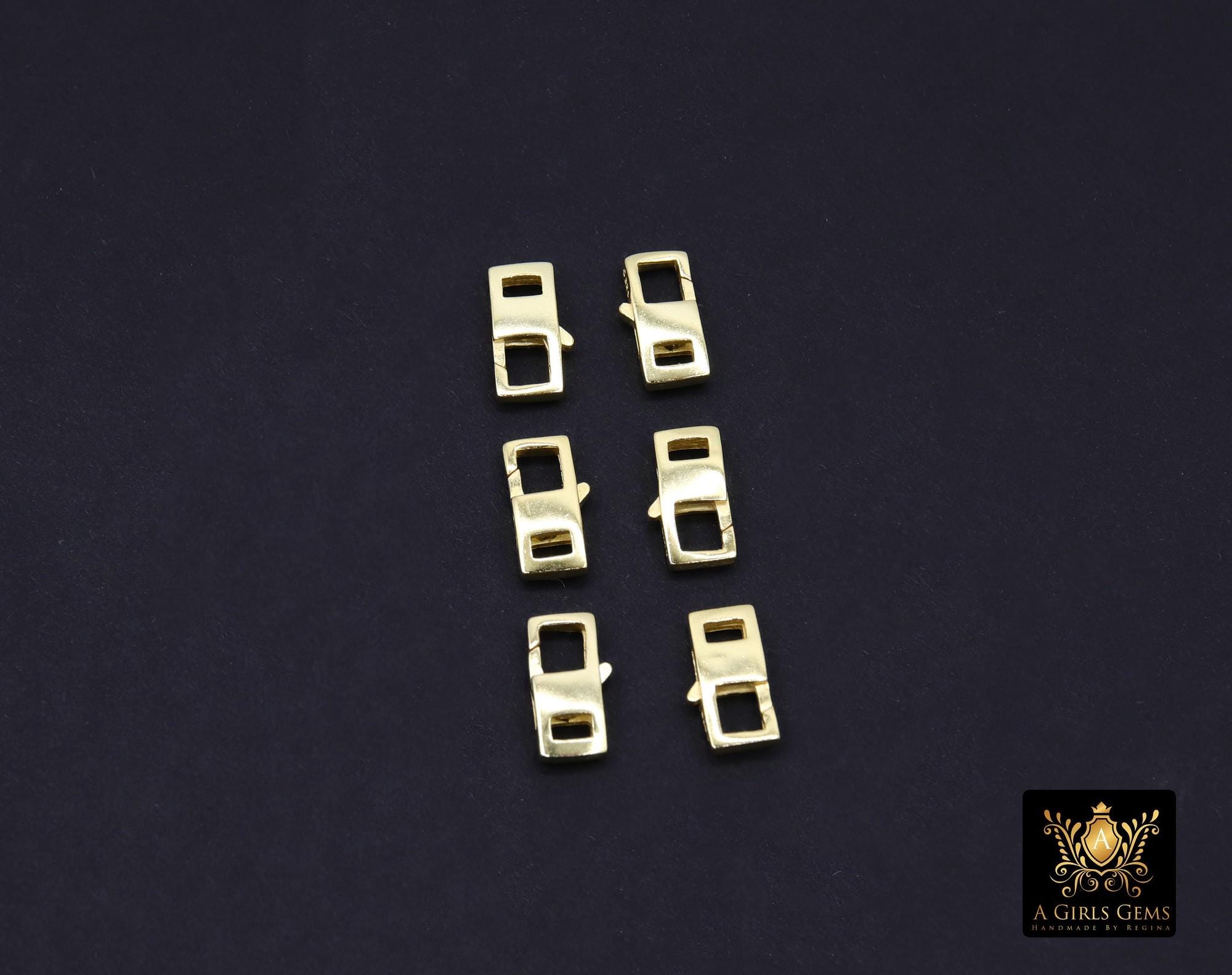 Gold Lobster Clasps, 6 x 12 mm Rectangle Shaped Clips, Gold Over 925 Silver Shape Clasps #3815