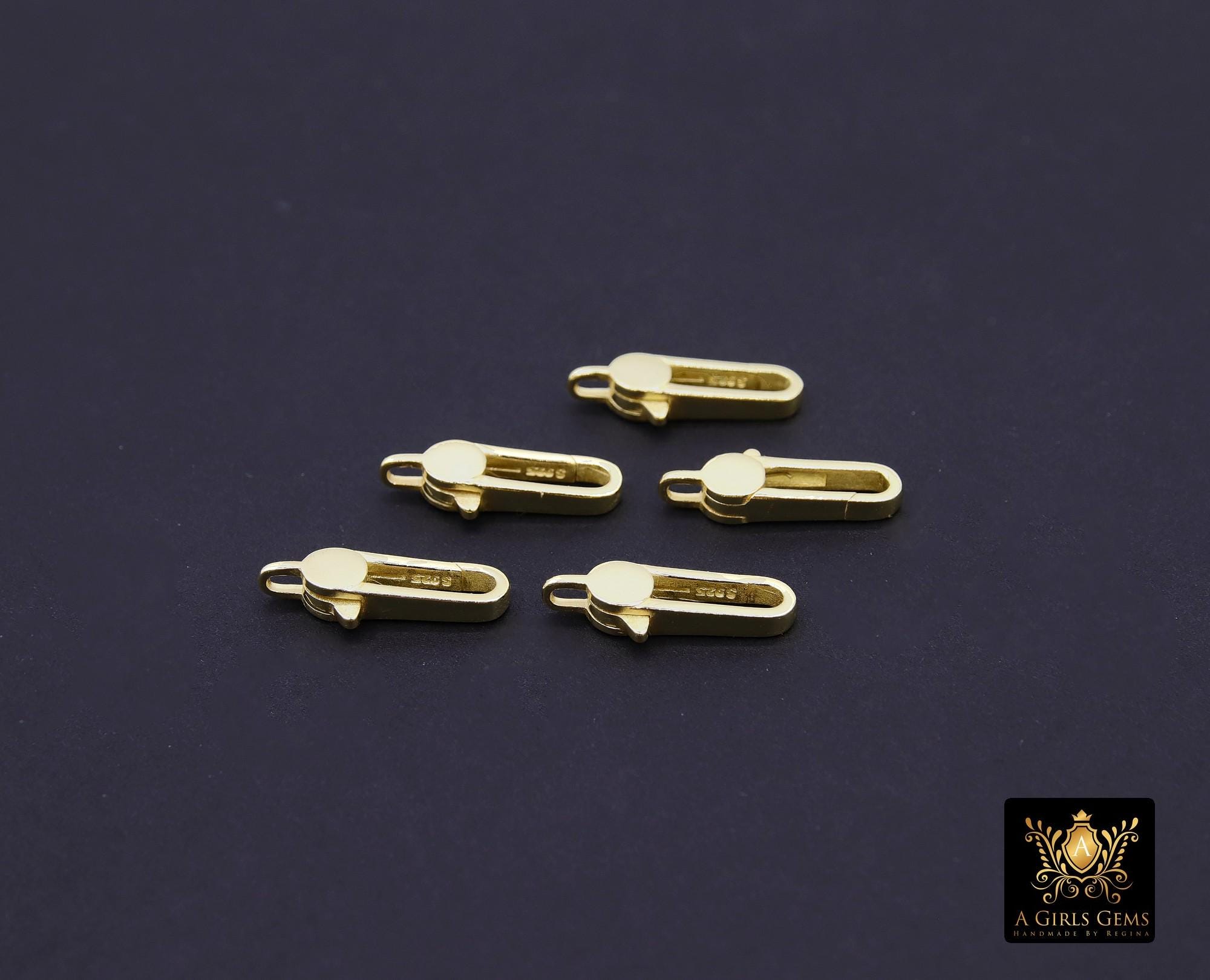 Gold Long Lobster Clasps, Long Oval Lobster Claws #3616, Gold Over 925 Sterling Silver Rectangle Clasp