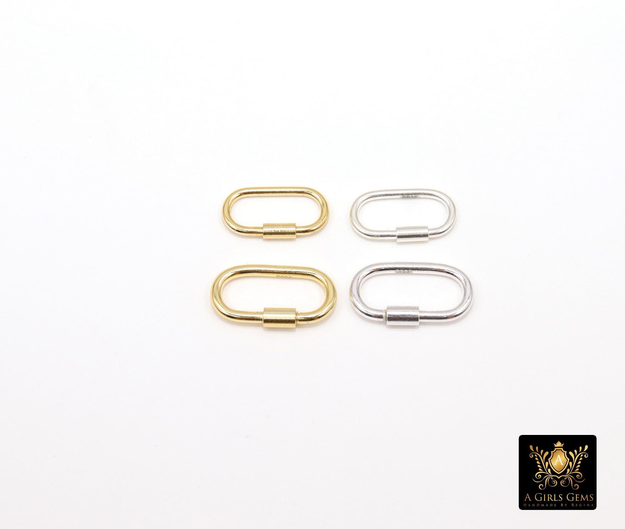 Gold or Silver Carabiner, 14 mm Small Gold Over 925 Sterling Silver Oval Long Clasps #3610, 16 mm Gold or Silver Screw Clasps