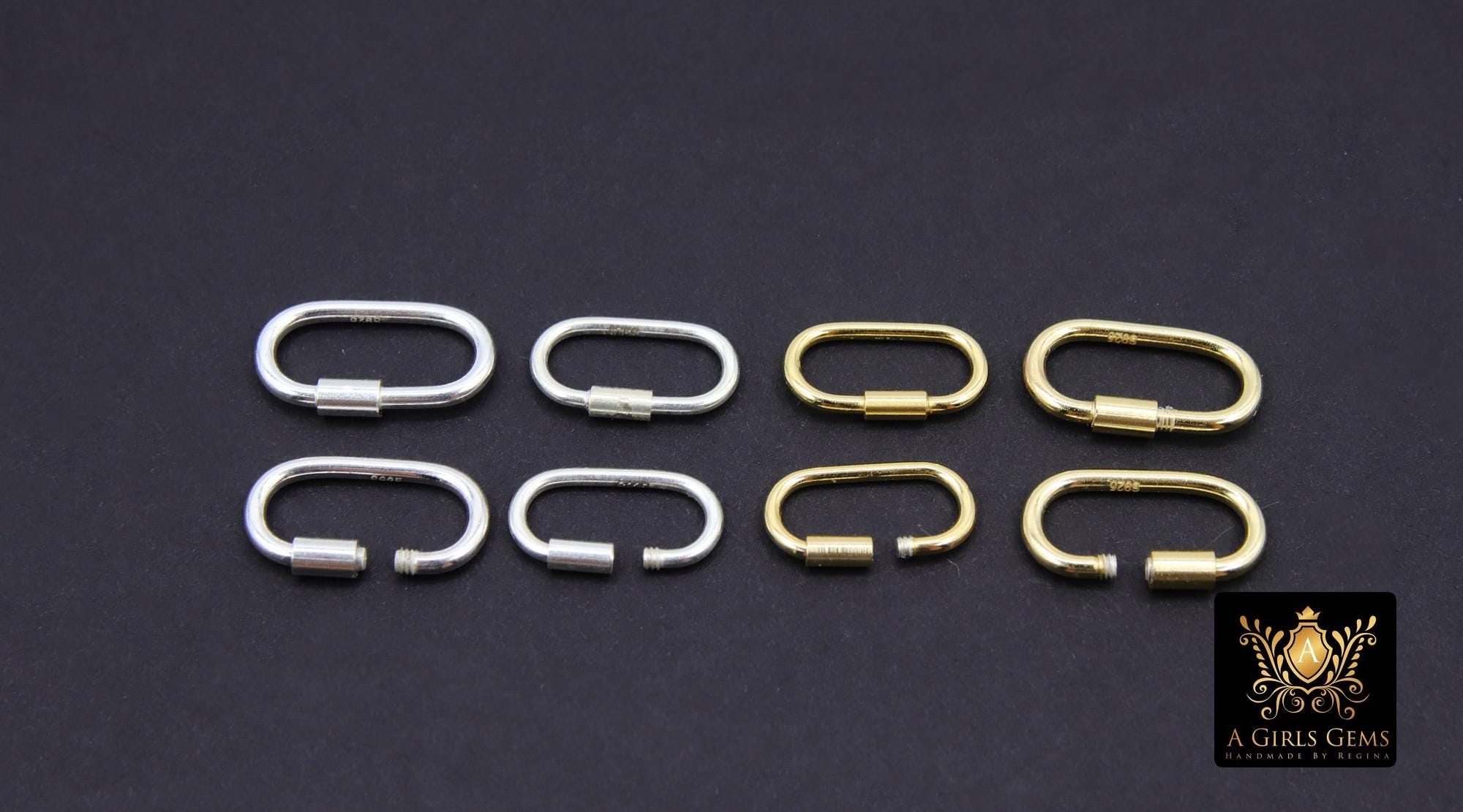Gold or Silver Carabiner, 14 mm Small Gold Over 925 Sterling Silver Oval Long Clasps #3610, 16 mm Gold or Silver Screw Clasps
