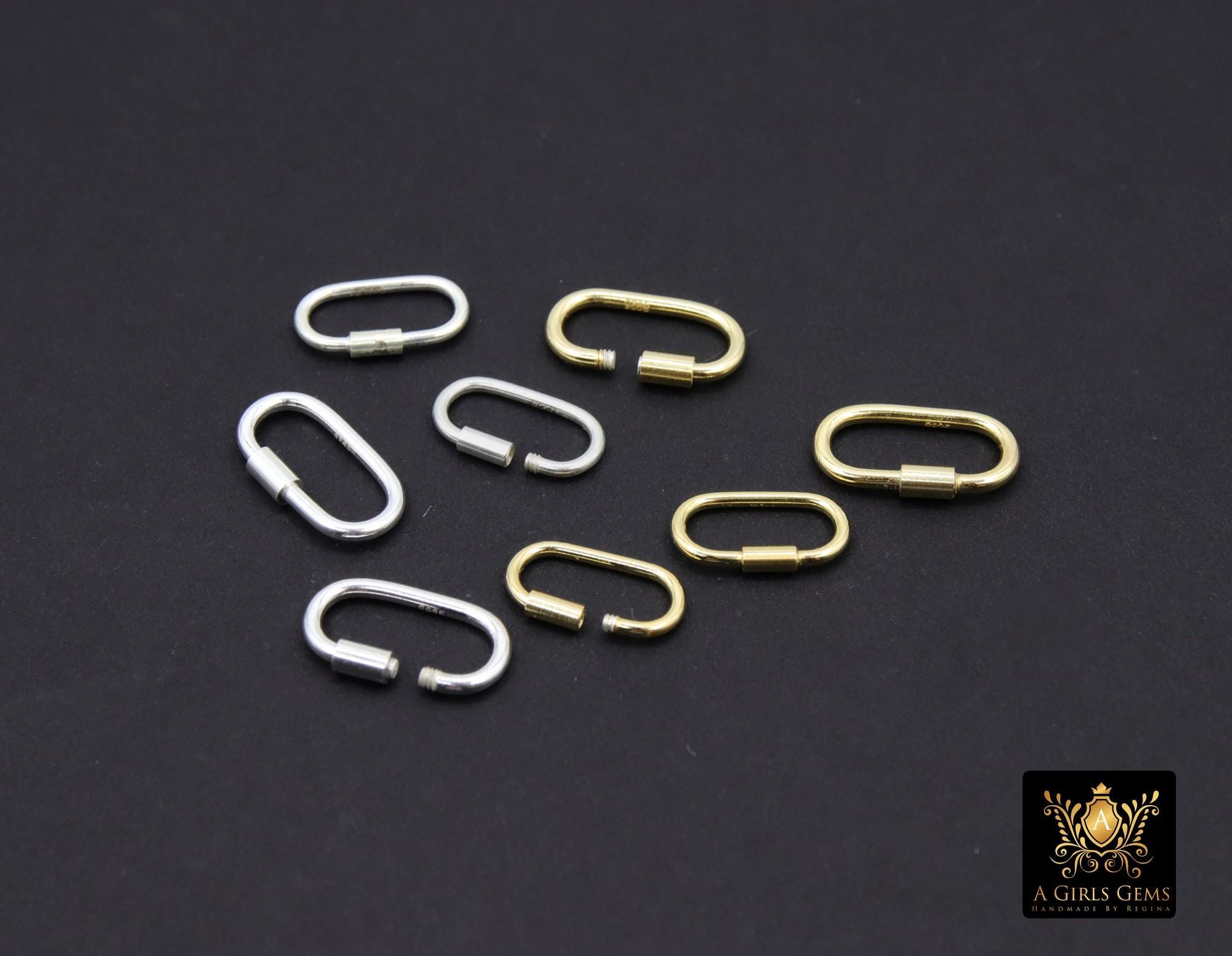 Gold or Silver Carabiner, 14 mm Small Gold Over 925 Sterling Silver Oval Long Clasps #3610, 16 mm Gold or Silver Screw Clasps