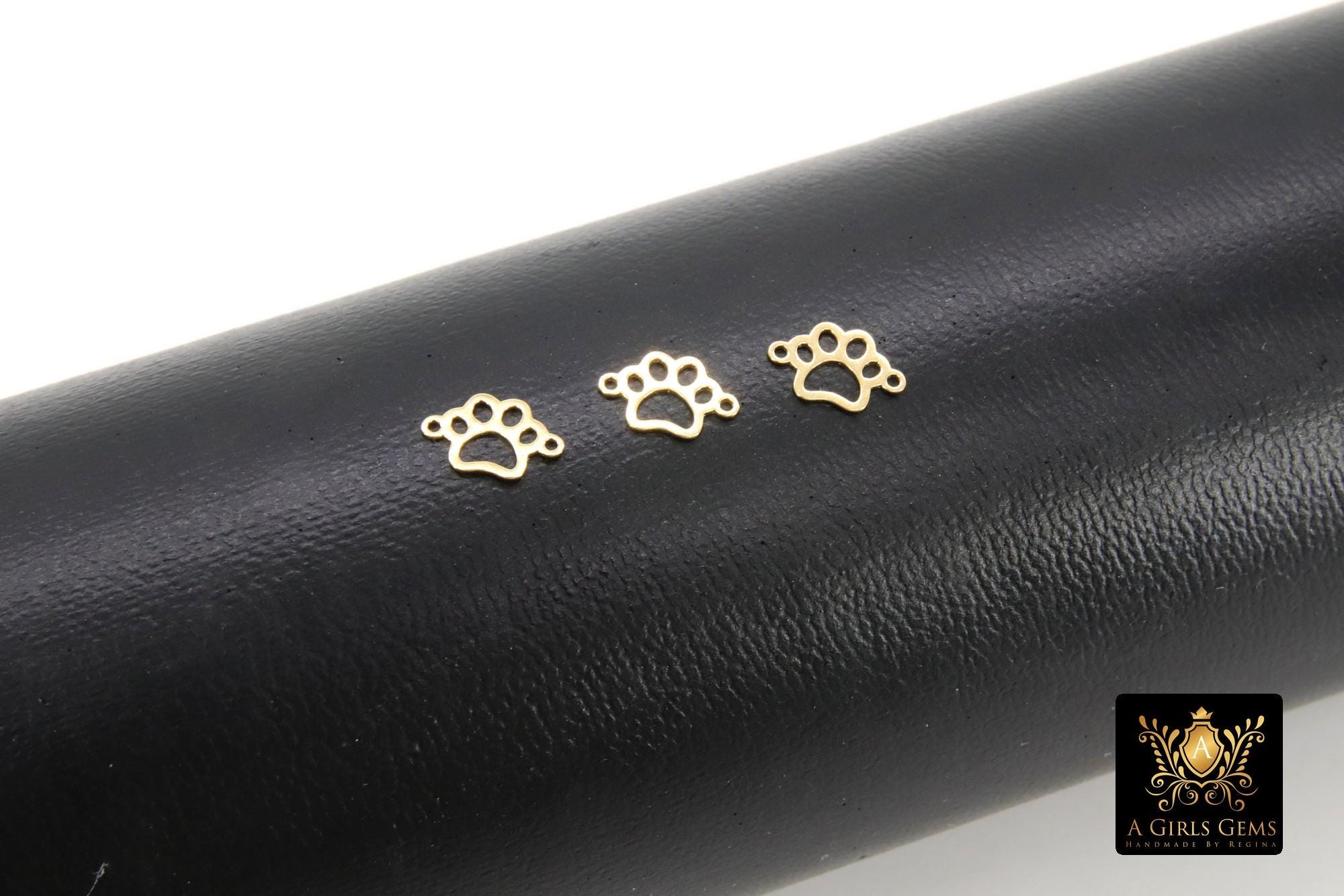 14 K Gold Filled Tiger Paw Connector, 6 mm Paw Shaped 925 Sterling Silver Animal Charm #3204, Permanent Jewelry Dog Paw Links