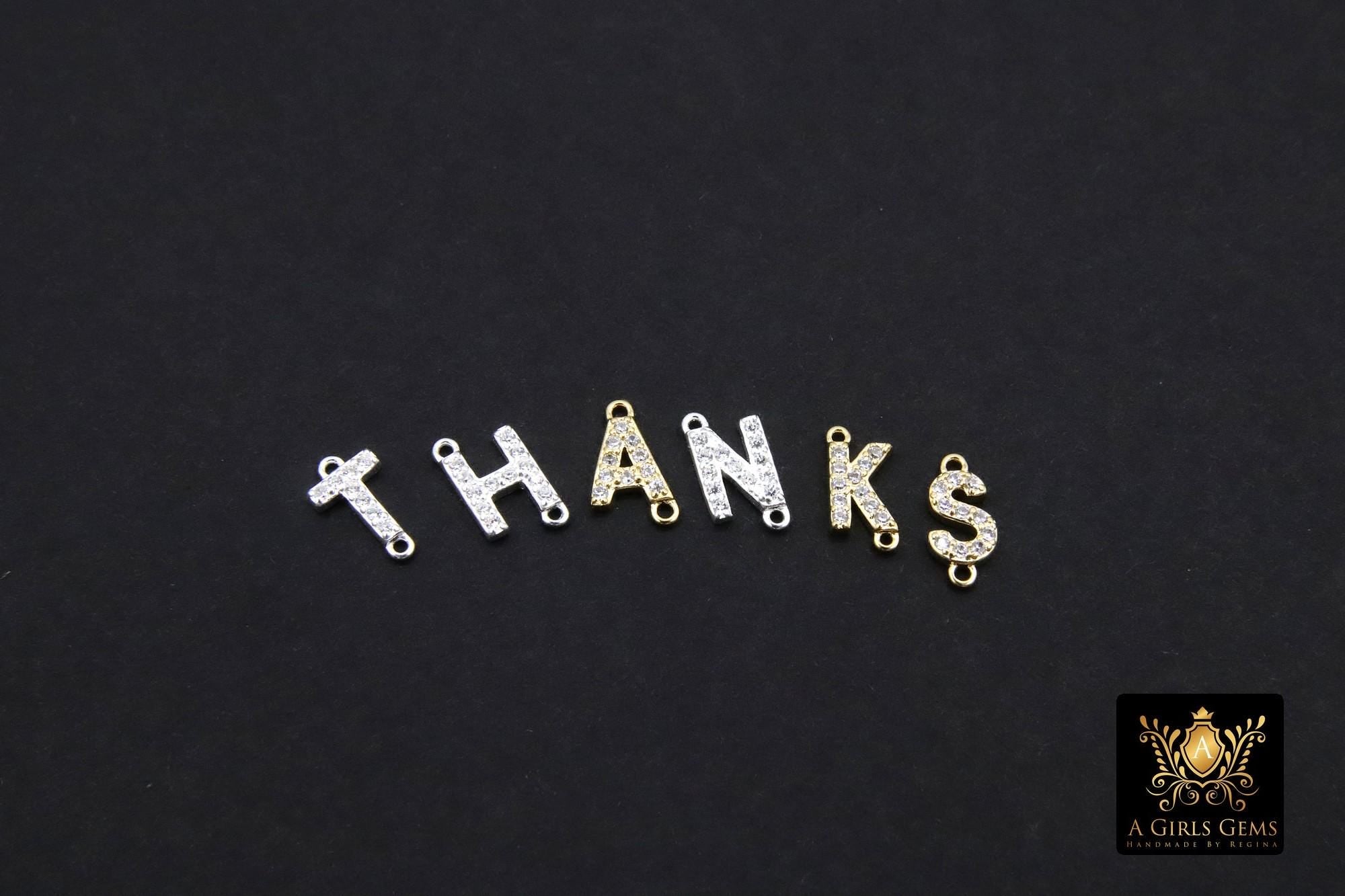 14 K Gold Filled CZ Letter Connectors, 7 mm 925 Sterling Silver Initial Links #3375, Letters