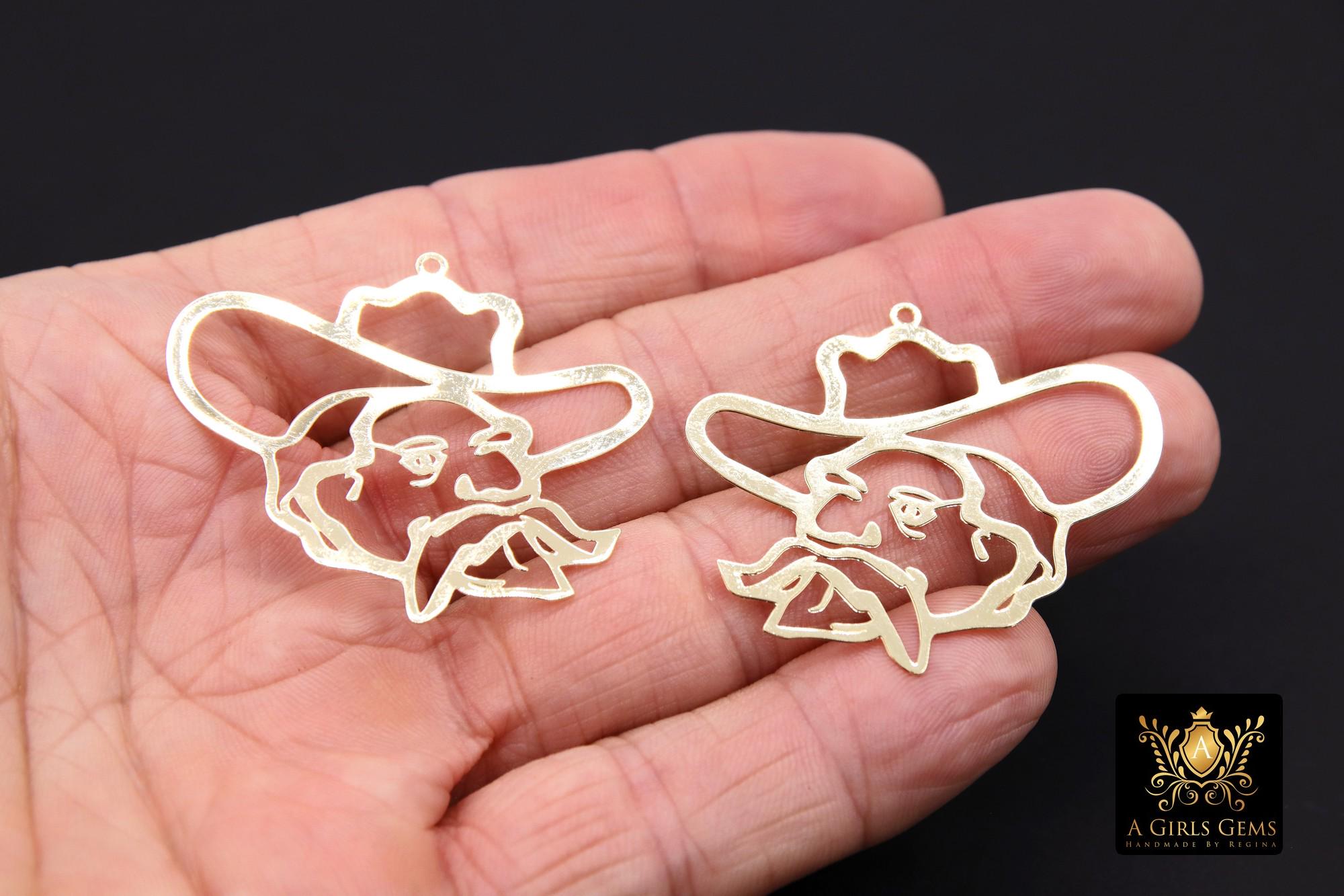 Colonel Rebel Man Charm, Gold Hoop Pendants, Gold Man In Hat, Scarf Pendants, 44 mm Earring Hoops, Mississippi Dangle Charm