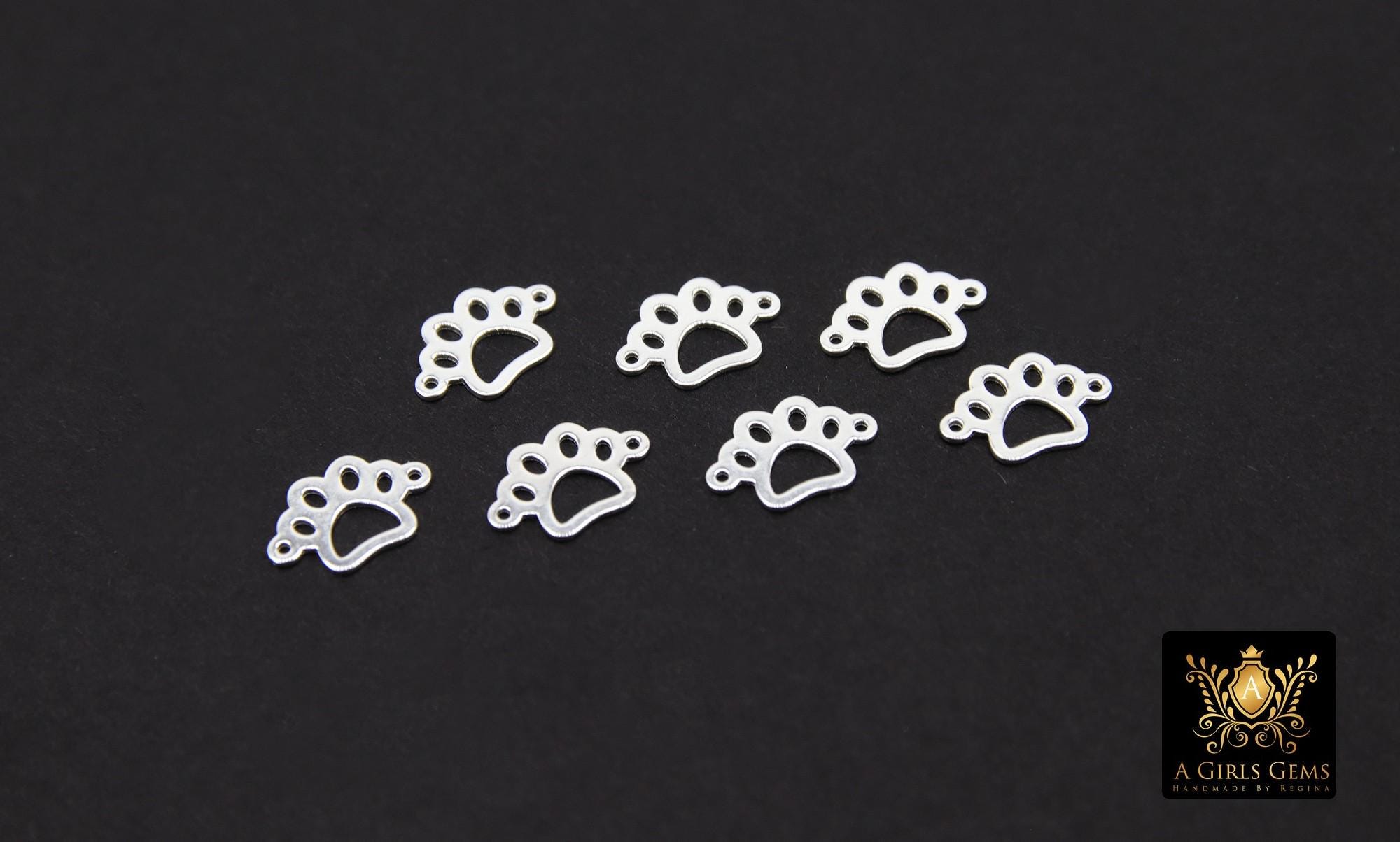14 K Gold Filled Tiger Paw Connector, 6 mm Paw Shaped 925 Sterling Silver Animal Charm #3204, Permanent Jewelry Dog Paw Links