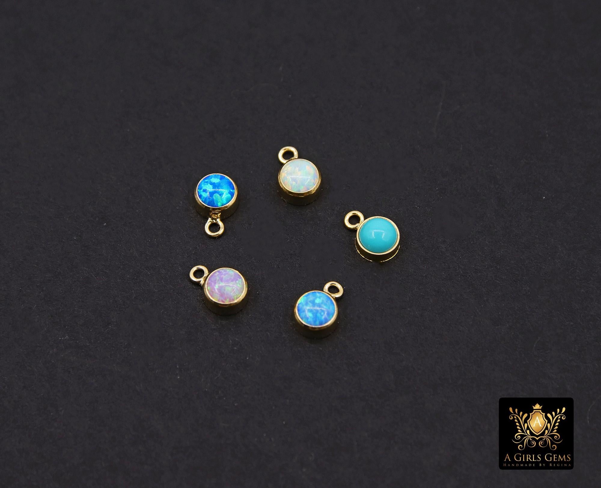 14 K Gold Filled Opal Solitaire Charms, Top Quality CZ 4 mm White Bezel Dangle #3605, Permanent Jewelry Findings