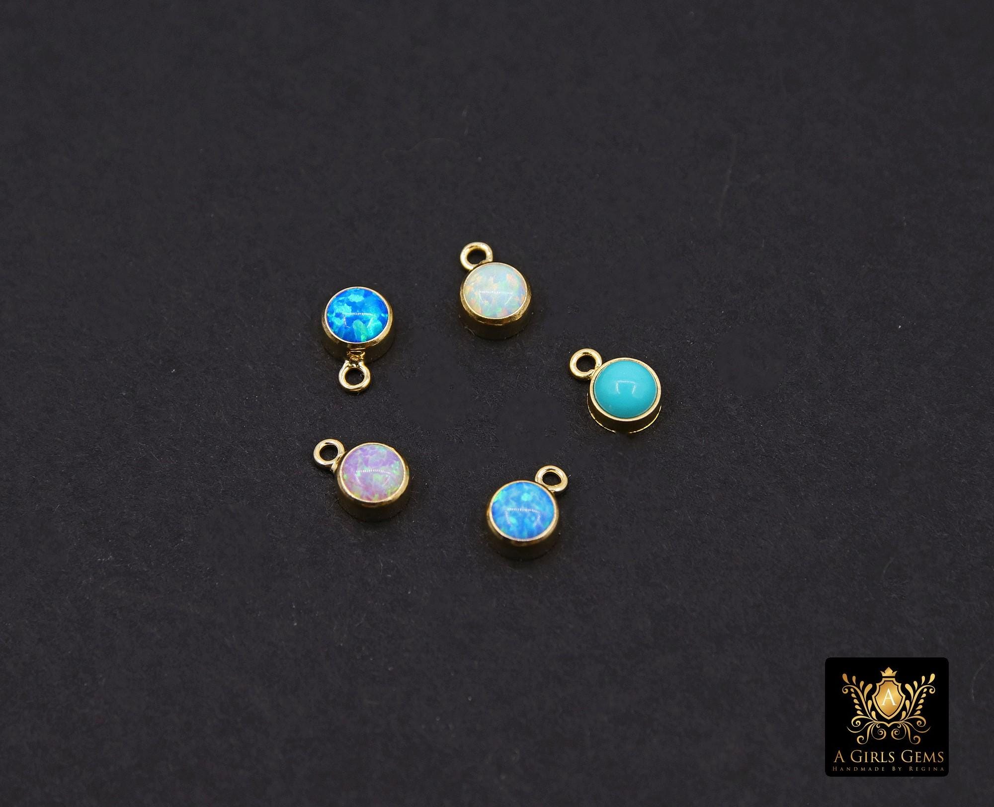 14 K Gold Filled Opal Solitaire Charms, Top Quality CZ 4 mm White Bezel Dangle #3605, Permanent Jewelry Findings