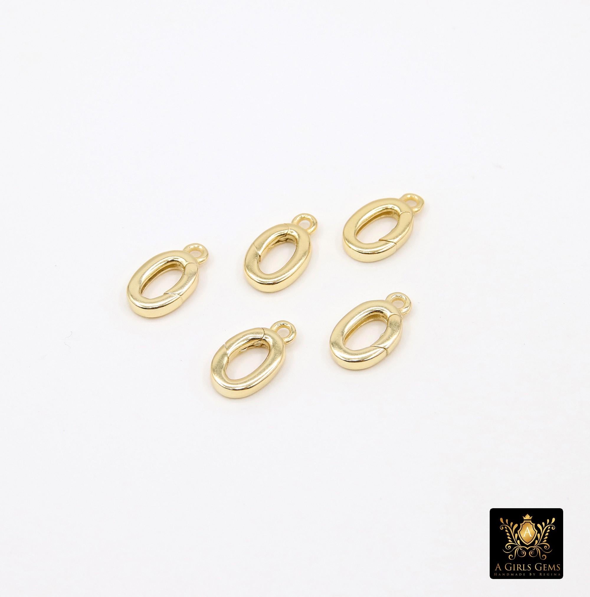 Gold Oval Push Clasp, 10 mm Gold Over 925 Sterling Silver Silver Spring Oval Shaped #3617, 2 Styles Clip Connector
