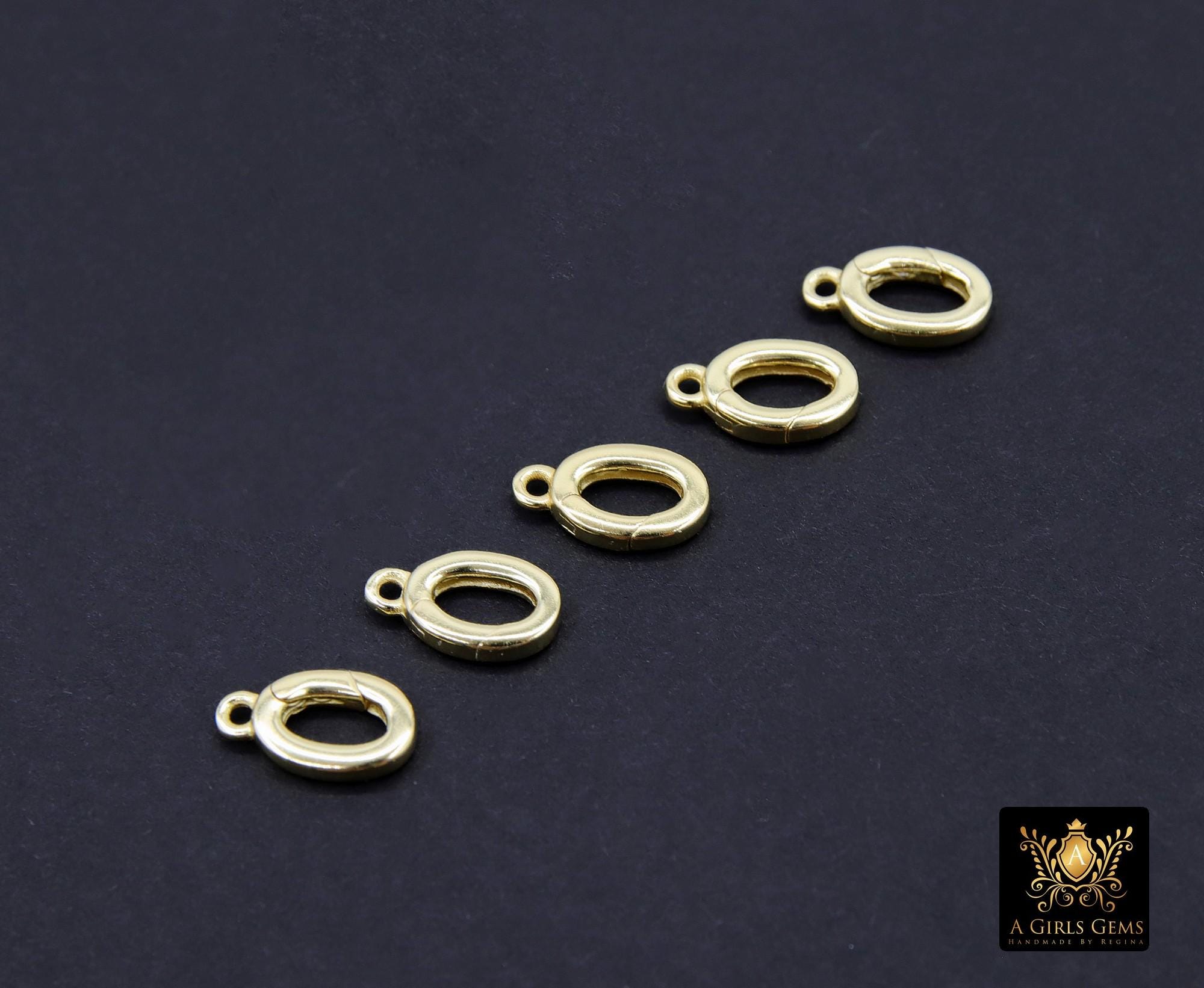 Gold Oval Push Clasp, 10 mm Gold Over 925 Sterling Silver Silver Spring Oval Shaped #3617, 2 Styles Clip Connector