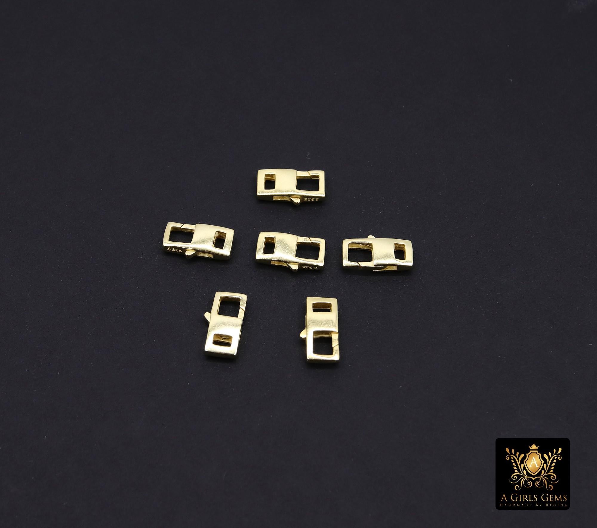 Gold Lobster Clasps, 6 x 12 mm Rectangle Shaped Clips, Gold Over 925 Silver Shape Clasps #3815
