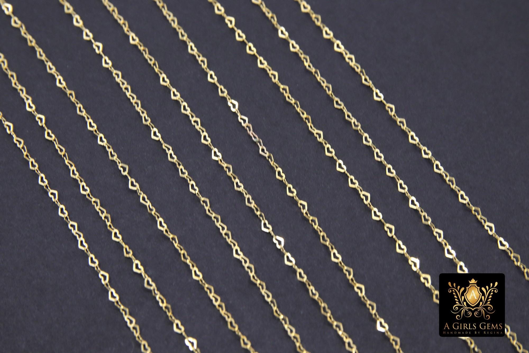 Gold Filled Heart Chains, 2.6 or 3.9 mm 12 K Gold Dainty Heart Shaped Chain CH #718, 5 mm Unfinished Designer Jewelry Chain