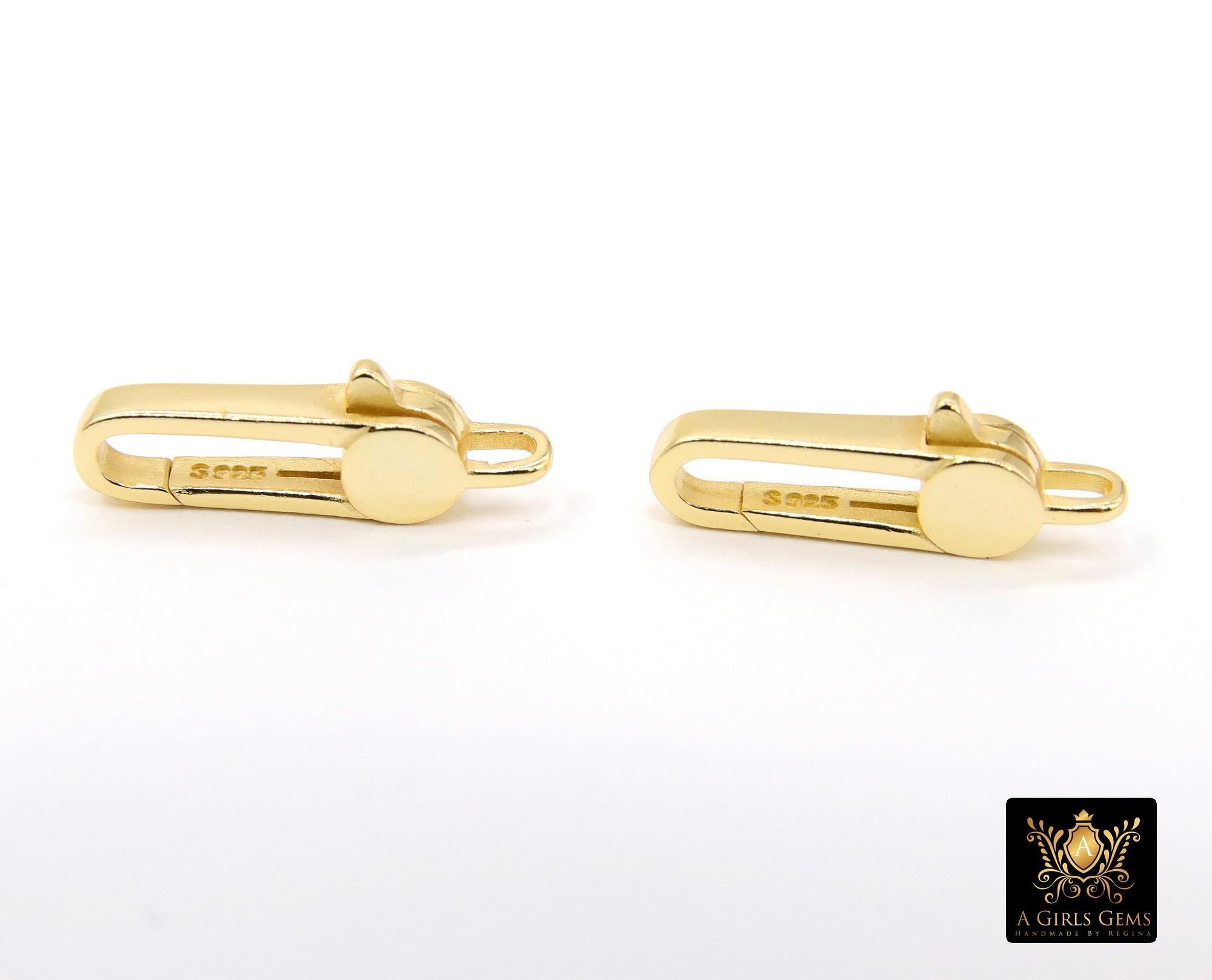 Gold Long Lobster Clasps, Long Oval Lobster Claws #3616, Gold Over 925 Sterling Silver Rectangle Clasp
