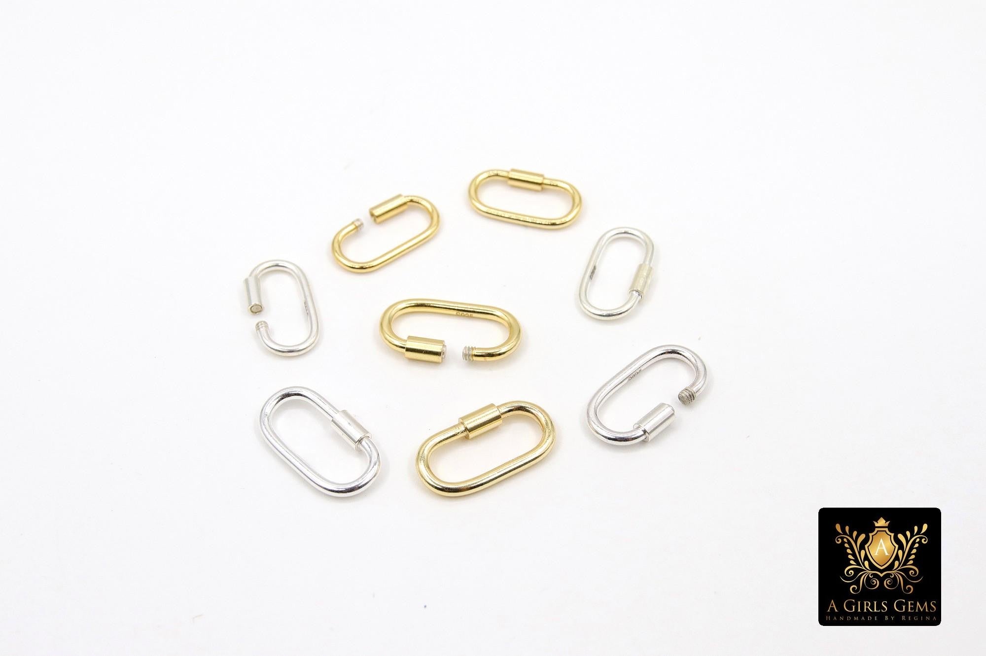 Gold or Silver Carabiner, 14 mm Small Gold Over 925 Sterling Silver Oval Long Clasps #3610, 16 mm Gold or Silver Screw Clasps