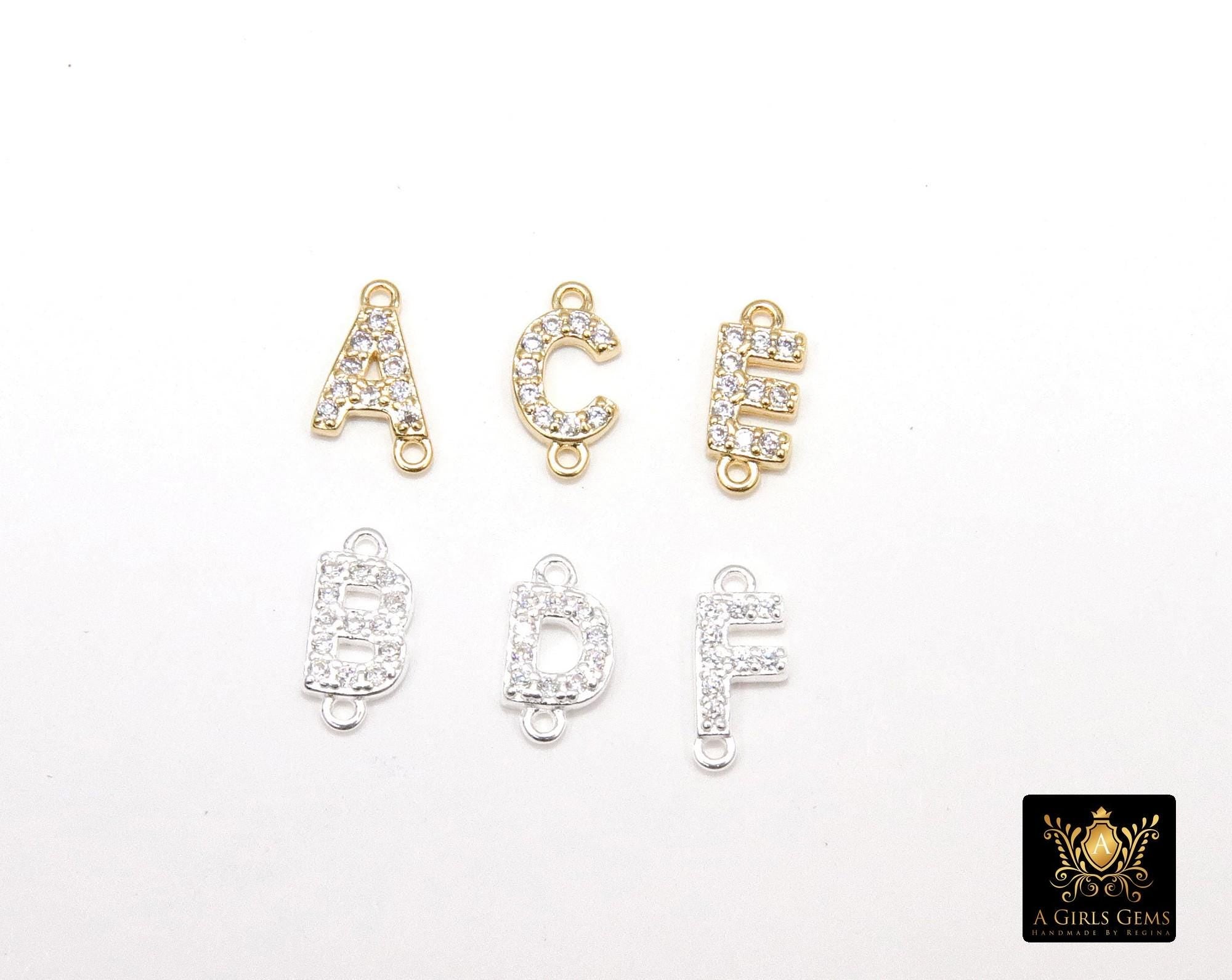 14 K Gold Filled CZ Letter Connectors, 7 mm 925 Sterling Silver Initial Links #3375, Letters