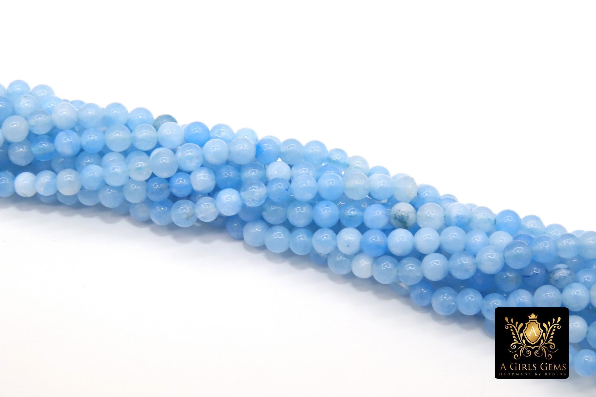 Sky Blue Beads, 4 mm Smooth Round Light Blue Beads BS #195, size 4 mm 15 inch FULL Strands