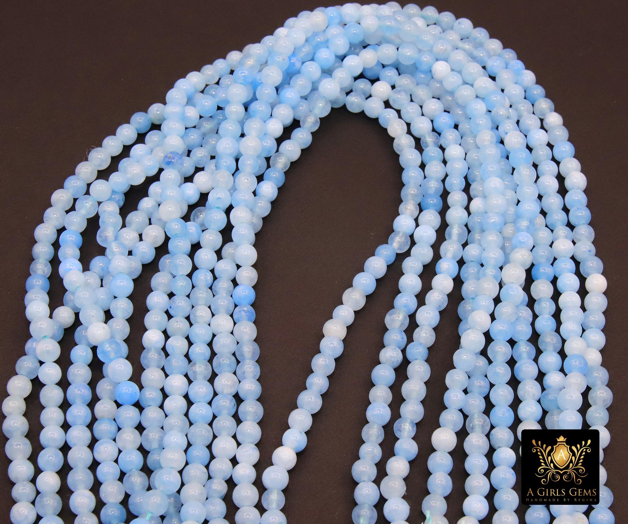 Sky Blue Beads, 4 mm Smooth Round Light Blue Beads BS #195, size 4 mm 15 inch FULL Strands
