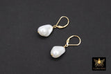 14 K Gold Filled Pearl Drop Earrings, Gold Filled Leverback Ear Wires, Wire Wrap 12 mm Barquoe Pearl