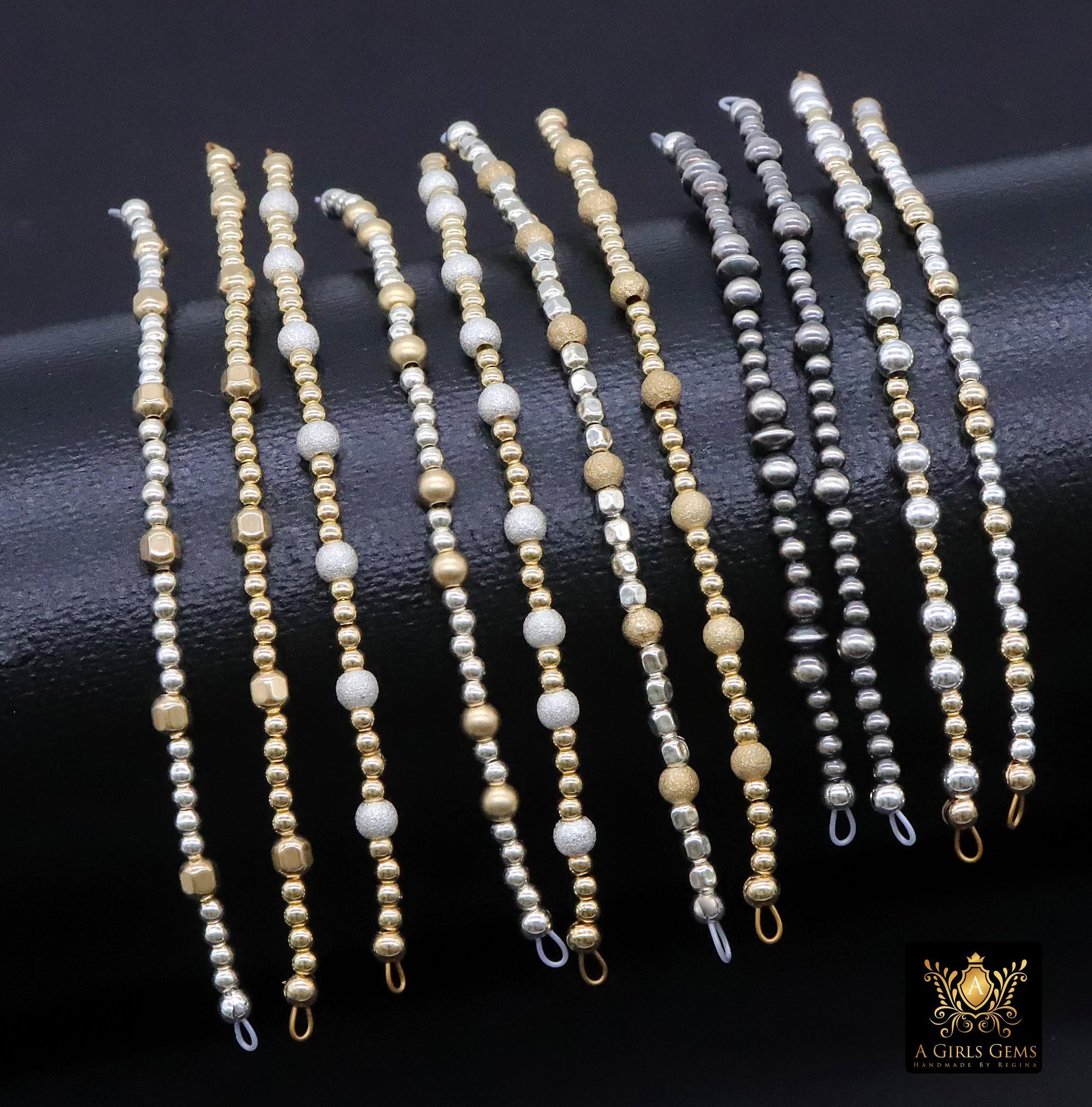 14 K Gold Filled Beaded Connectors, Long Bar 925 Silver Glitter or Matte #3618, Navajo Pearls Permanent Jewelry