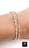 14K Gold Filled Matte Beaded Bracelet, 925 Sterling Silver Mixed Metal Stretchy Women's Bangle, Stacking Bracelets, Hand Made