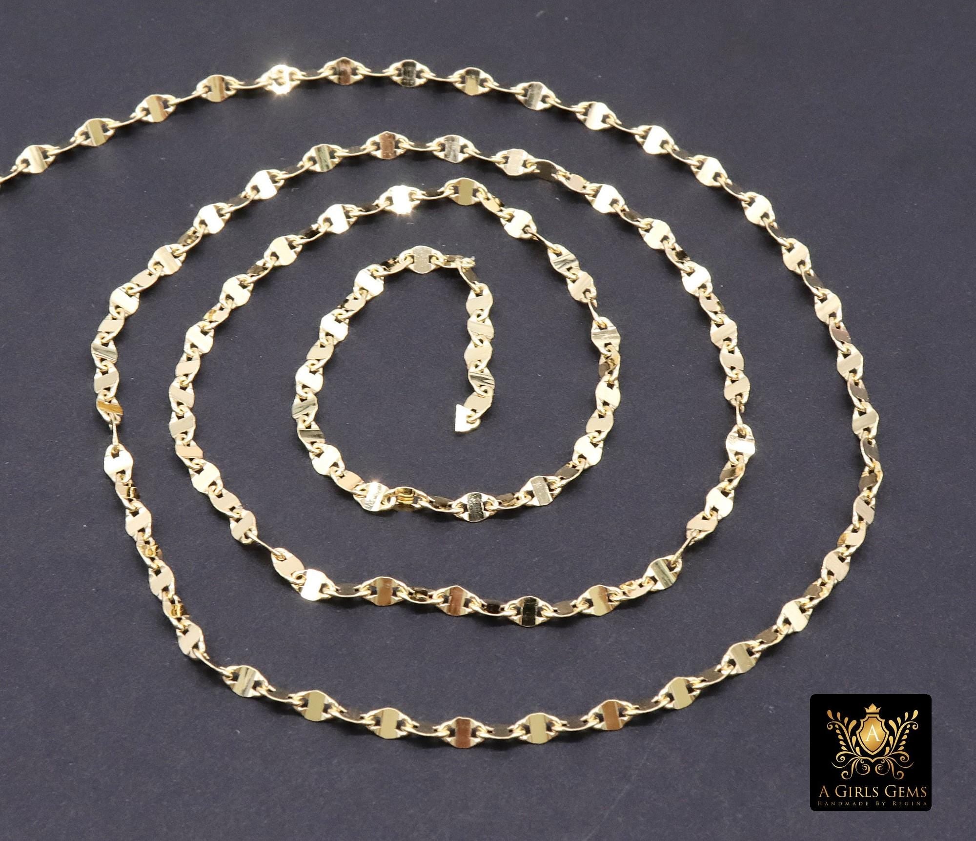 14 K Gold Filled Moroccan Chain, 4 mm 925 Sterling Silver Sequin Dapped Chains CH #804, Dainty Silver Beaded Flat Jewelry Chain