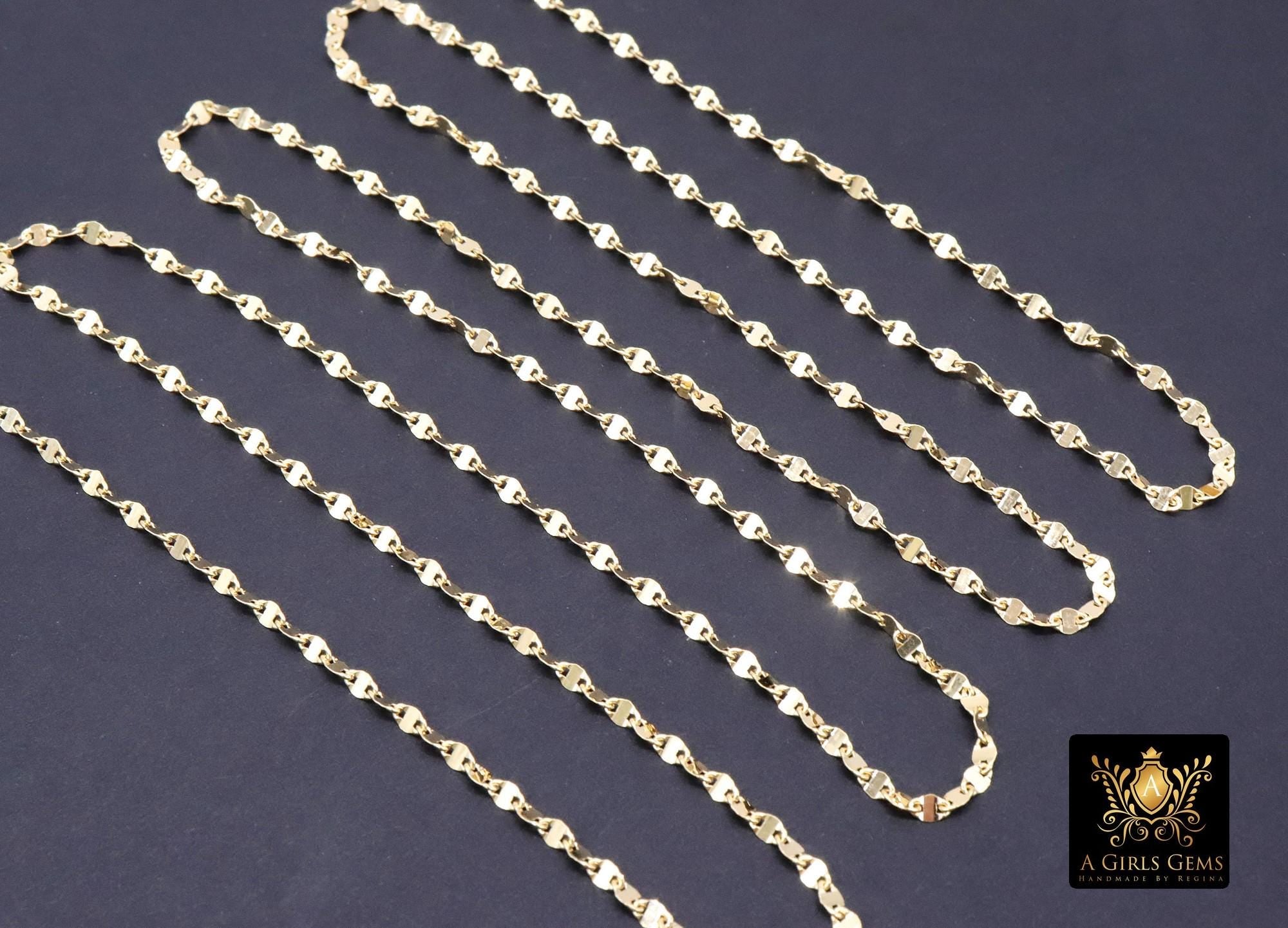 14 K Gold Filled Moroccan Chain, 4 mm 925 Sterling Silver Sequin Dapped Chains CH #804, Dainty Silver Beaded Flat Jewelry Chain