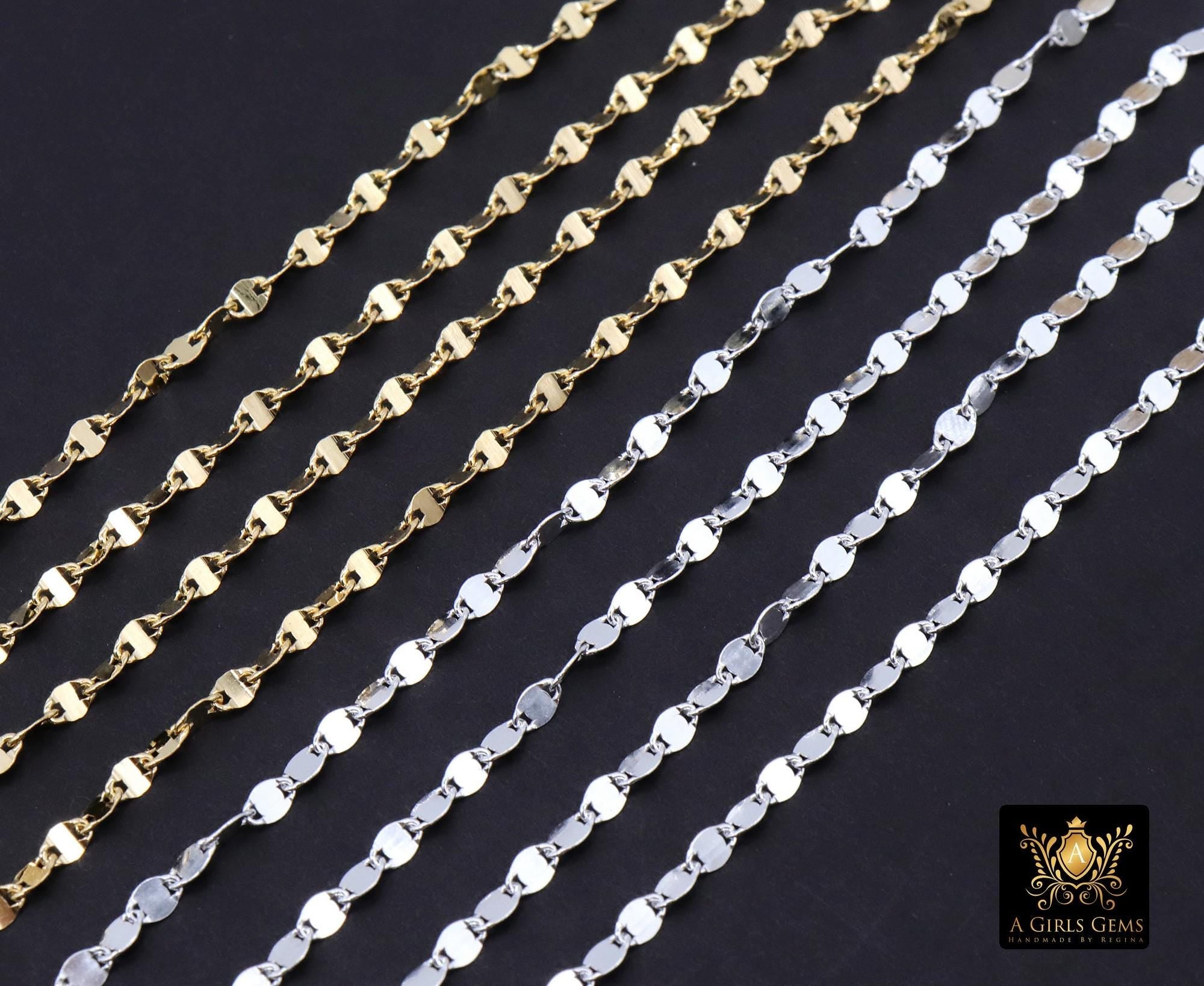 14 K Gold Filled Moroccan Chain, 4 mm 925 Sterling Silver Sequin Dapped Chains CH #804, Dainty Silver Beaded Flat Jewelry Chain