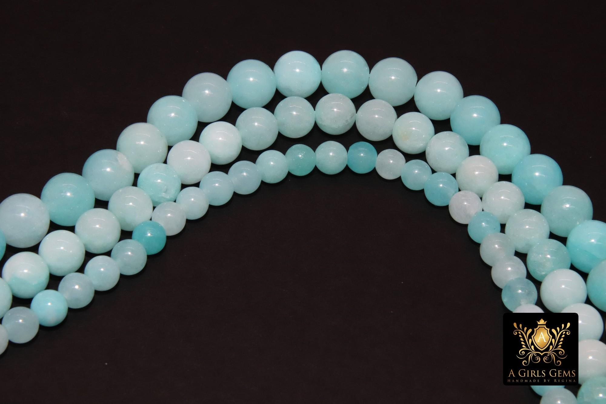 Aqua Baby Blue Beads, Smooth Round Ocean Blue Beads BS #38, size 6 mm 8 mm or 10 mm 15 inch FULL Strands