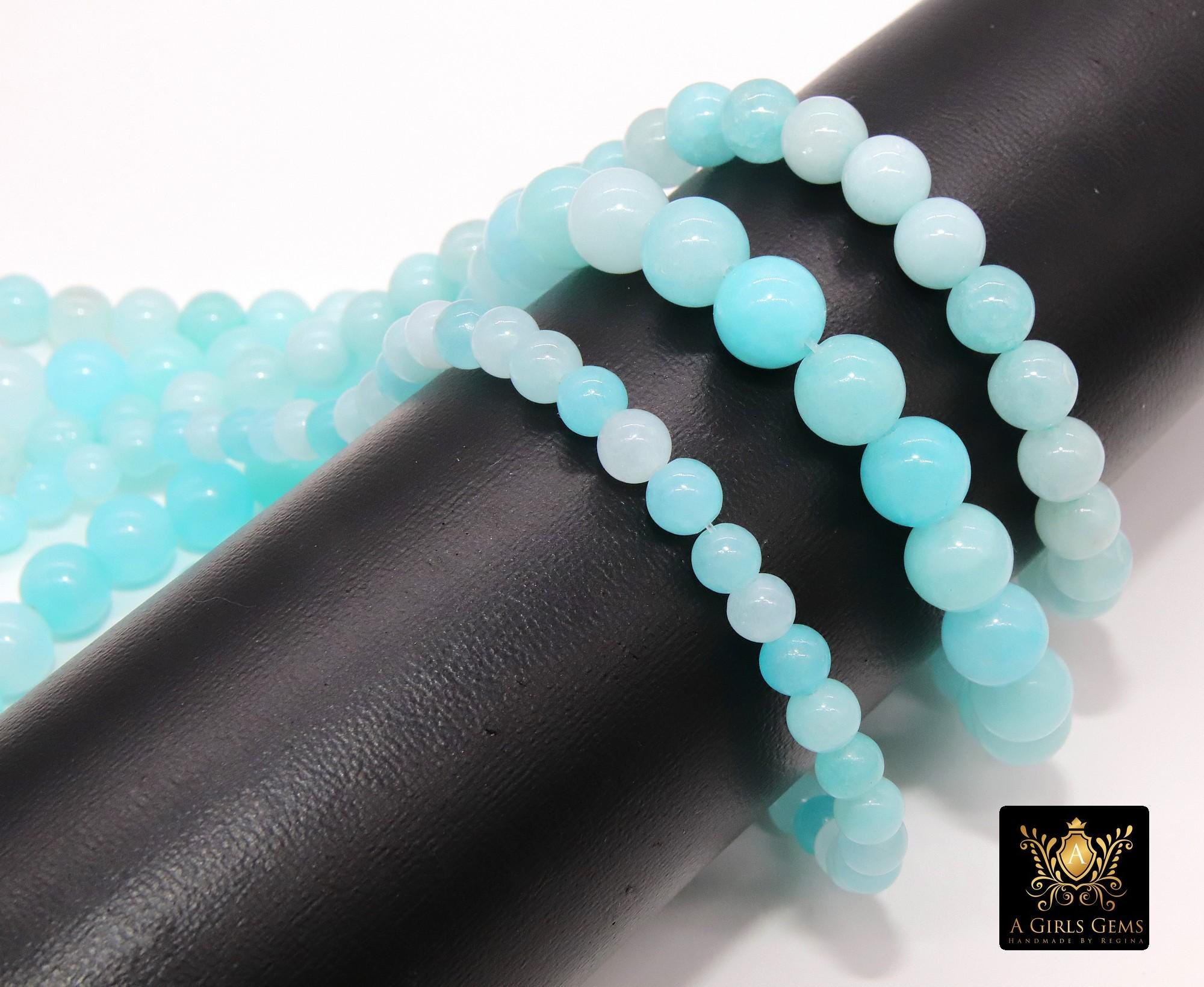 Aqua Baby Blue Beads, Smooth Round Ocean Blue Beads BS #38, size 6 mm 8 mm or 10 mm 15 inch FULL Strands