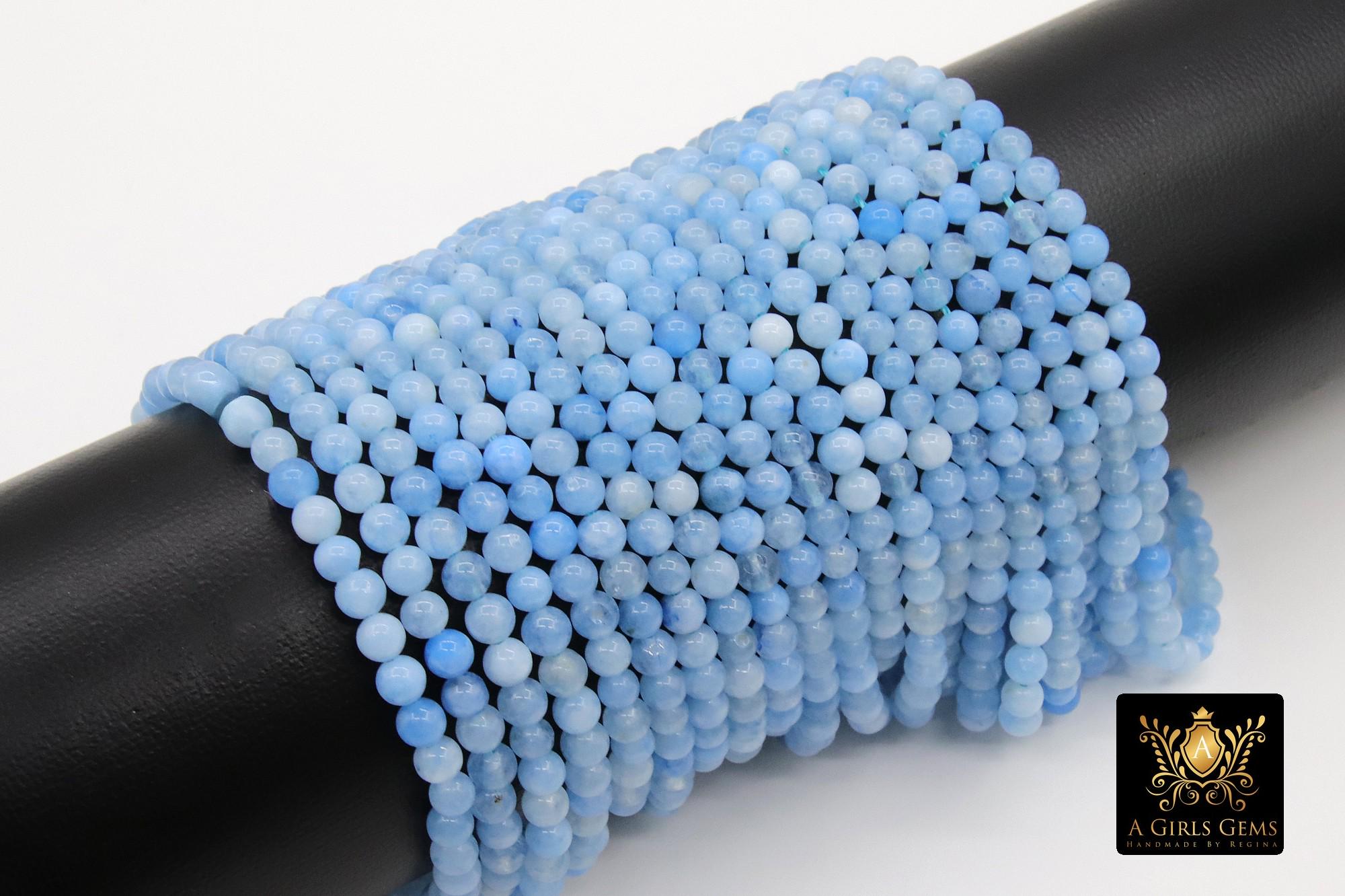 Sky Blue Beads, 4 mm Smooth Round Light Blue Beads BS #195, size 4 mm 15 inch FULL Strands
