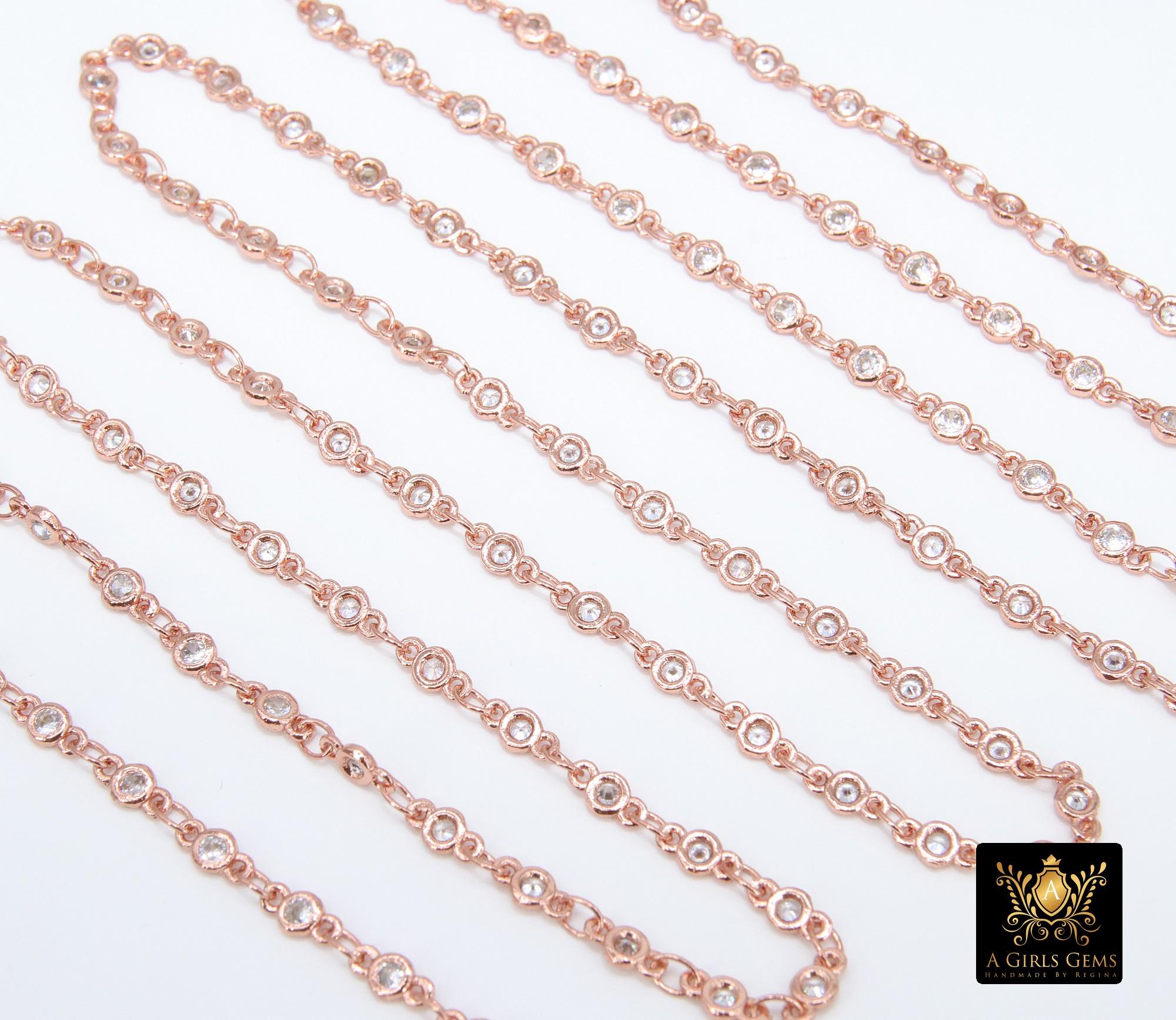 3mm Gold CZ Chain By The Yard, Silver Genuine Cubic Zirconia Chain CH #560, By The Foot