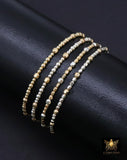 14K Gold Filled Nugget Beaded Bracelet, 925 Sterling Silver Mixed Metal Stretchy Women's Bangle, Faceted Nugget Stacking Bracelets