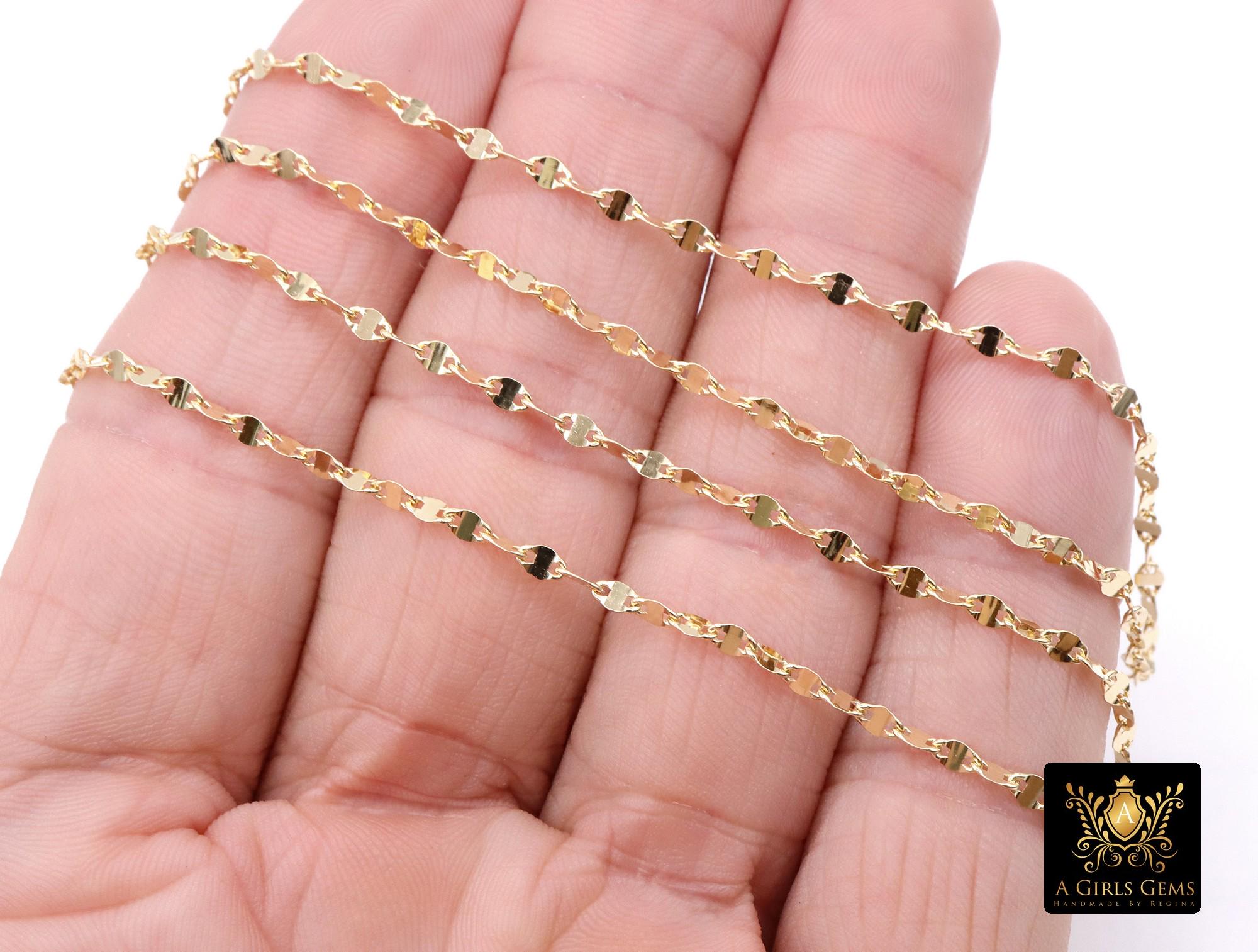 14 K Gold Filled Moroccan Chain, 4 mm 925 Sterling Silver Sequin Dapped Chains CH #804, Dainty Silver Beaded Flat Jewelry Chain
