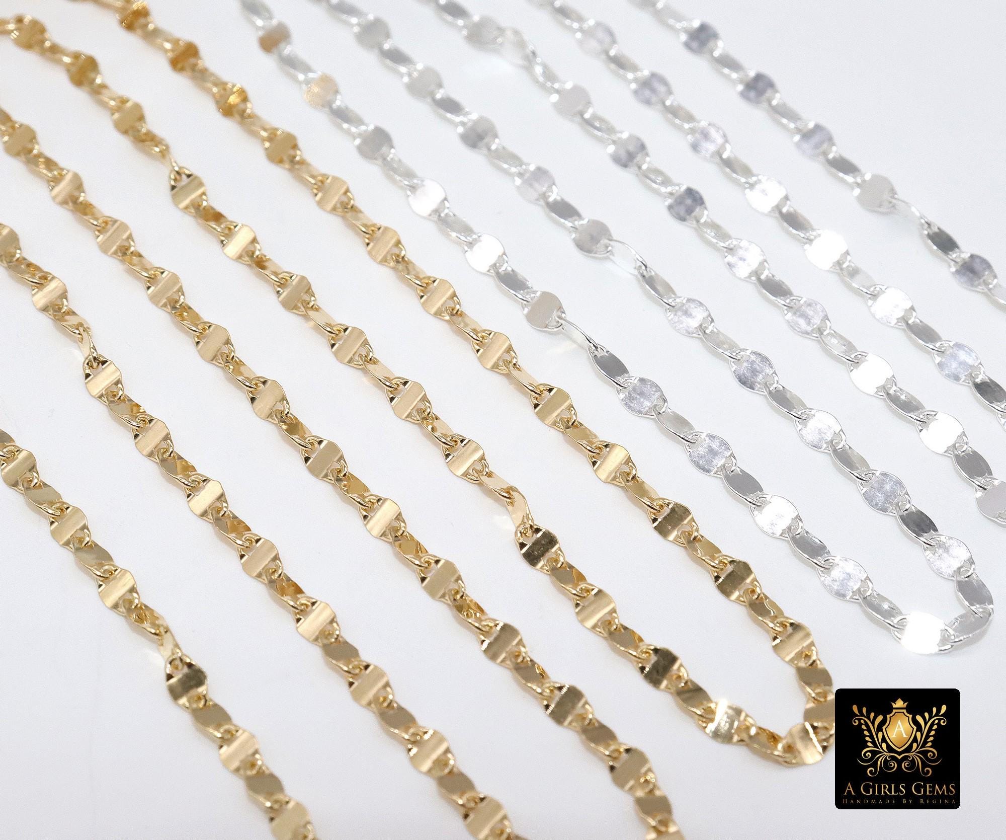 14 K Gold Filled Moroccan Chain, 4 mm 925 Sterling Silver Sequin Dapped Chains CH #804, Dainty Silver Beaded Flat Jewelry Chain