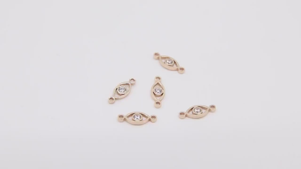 14 K Gold Filled Evil Eye Connector, CZ Micro Pave Evil Eyes Link #3453,  Tiny Minimalist Permanent Jewelry