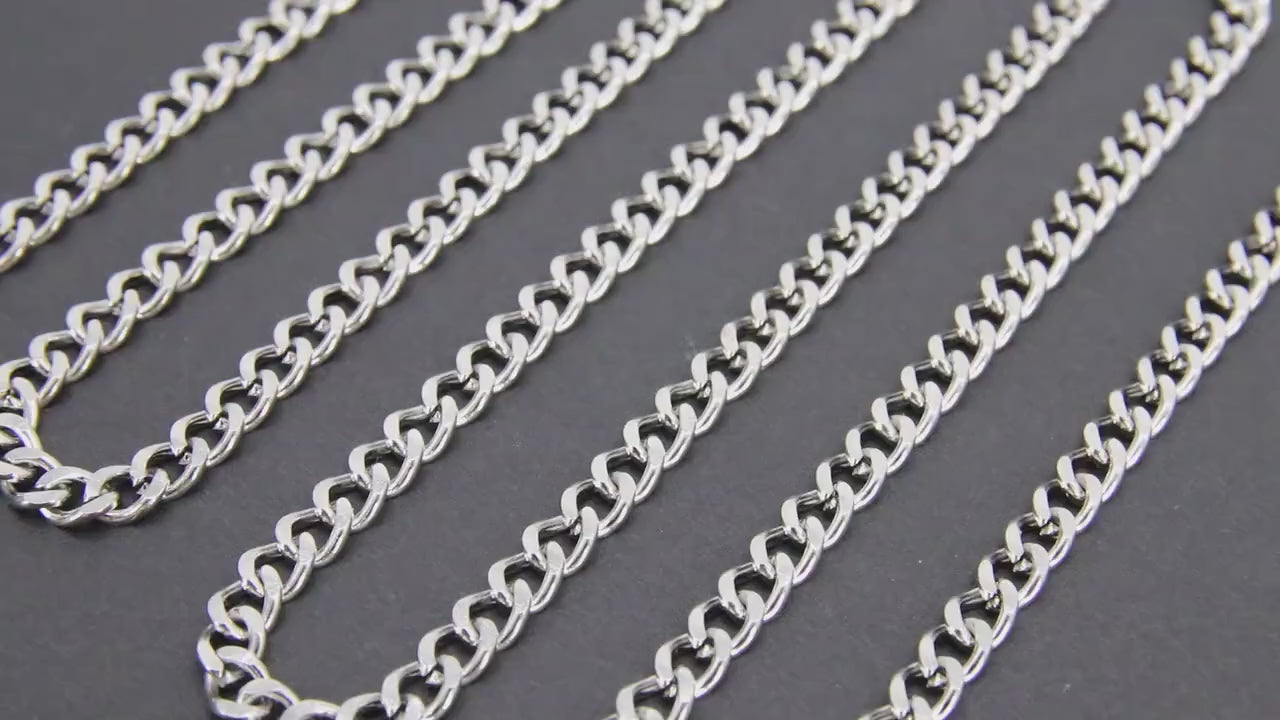 Stainless Steel Chain, 304 Silver Flat Dainty Curb Chains CH #254, 6 mm Unfinished Cable Necklace Chains
