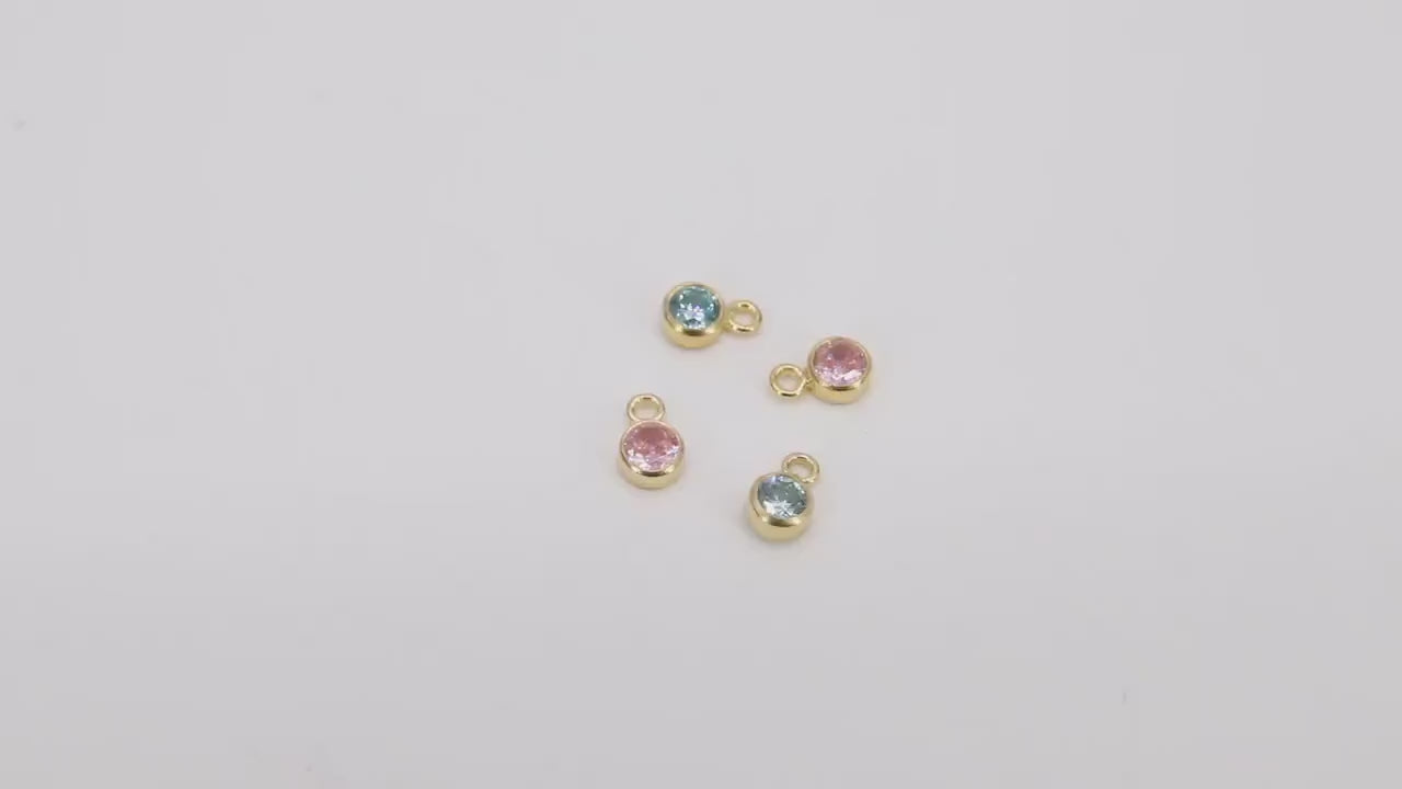 14 K Gold Filled CZ Charm, 3 mm Blue March Round with Jump Rings AG #3353, Pink October Birthday Permanent Jewelry