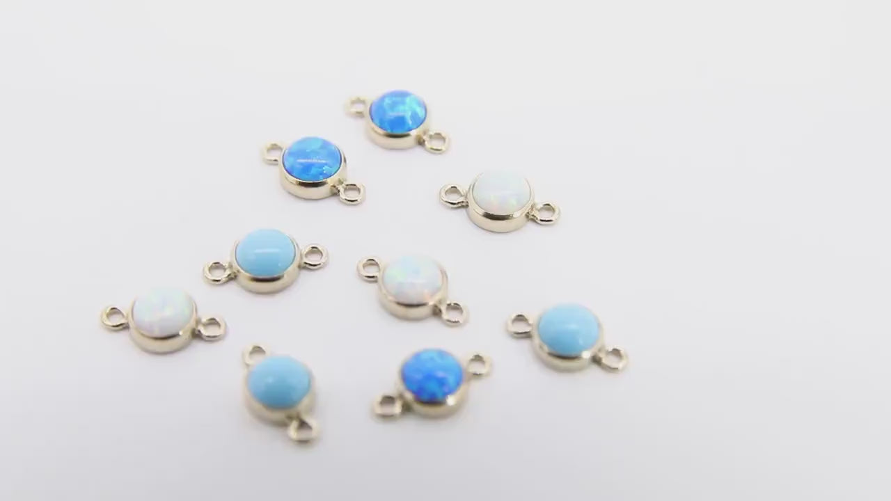 14 K Gold Filled Solitaire Connectors, 4 mm White Opal Links #2813, CZ Style Genuine 14 20 Gold Blue Opal