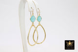14 K Gold Filled Gemstone Earrings, Peru Chalcedony with Dangle Brushed Gold Teardrops #692, Hoop Earrings - A Girls Gems