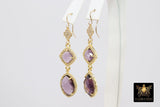 14 K Gold Amethyst Earrings, Gemstones February CZ Diamond Birthstone Dangle Clover Ear Wire Hooks, LSU Jewelry - A Girls Gems