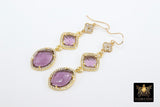 14 K Gold Amethyst Earrings, Gemstones February CZ Diamond Birthstone Dangle Clover Ear Wire Hooks, LSU Jewelry - A Girls Gems