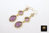 14 K Gold Amethyst Earrings, Gemstones February CZ Diamond Birthstone Dangle Clover Ear Wire Hooks, LSU Jewelry - A Girls Gems