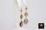 14 K Gold Amethyst Earrings, Gemstones February CZ Diamond Birthstone Dangle Clover Ear Wire Hooks, LSU Jewelry - A Girls Gems