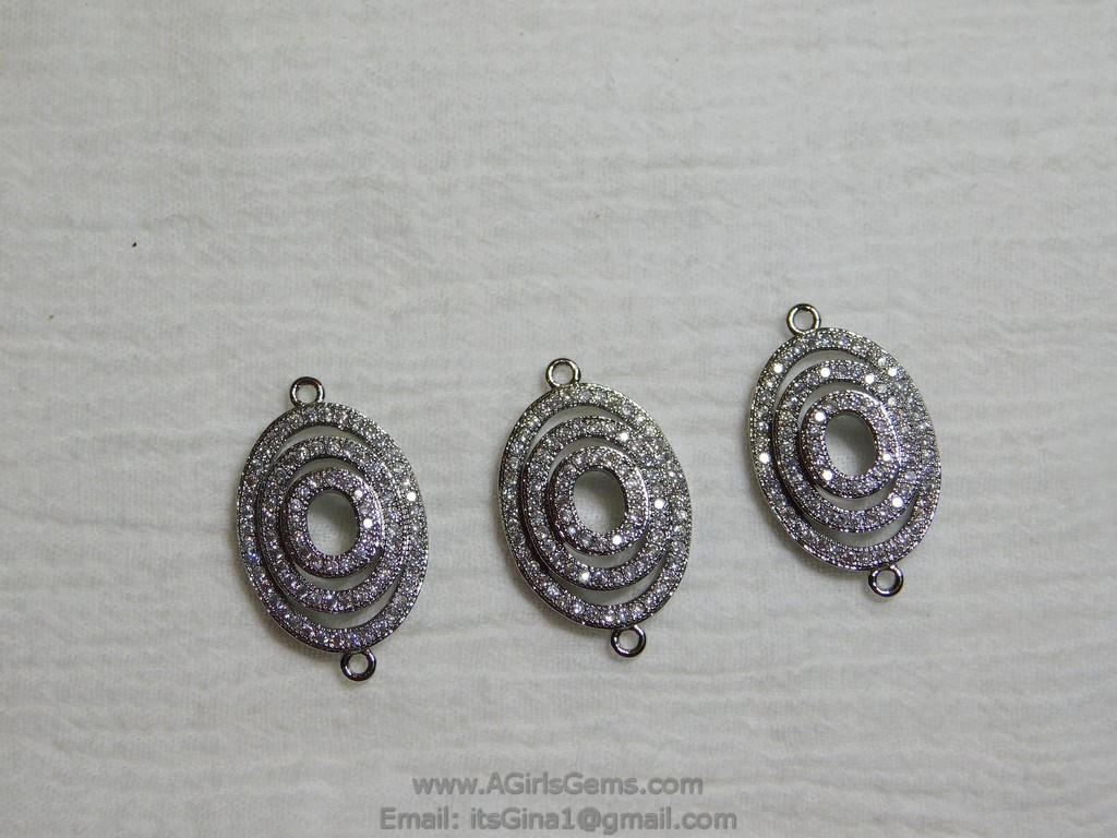 Gold Oval Connectors, CZ Micro Pave Black Bracelet Bar Connector 15 x 26 mm, Circle of Life Pendant